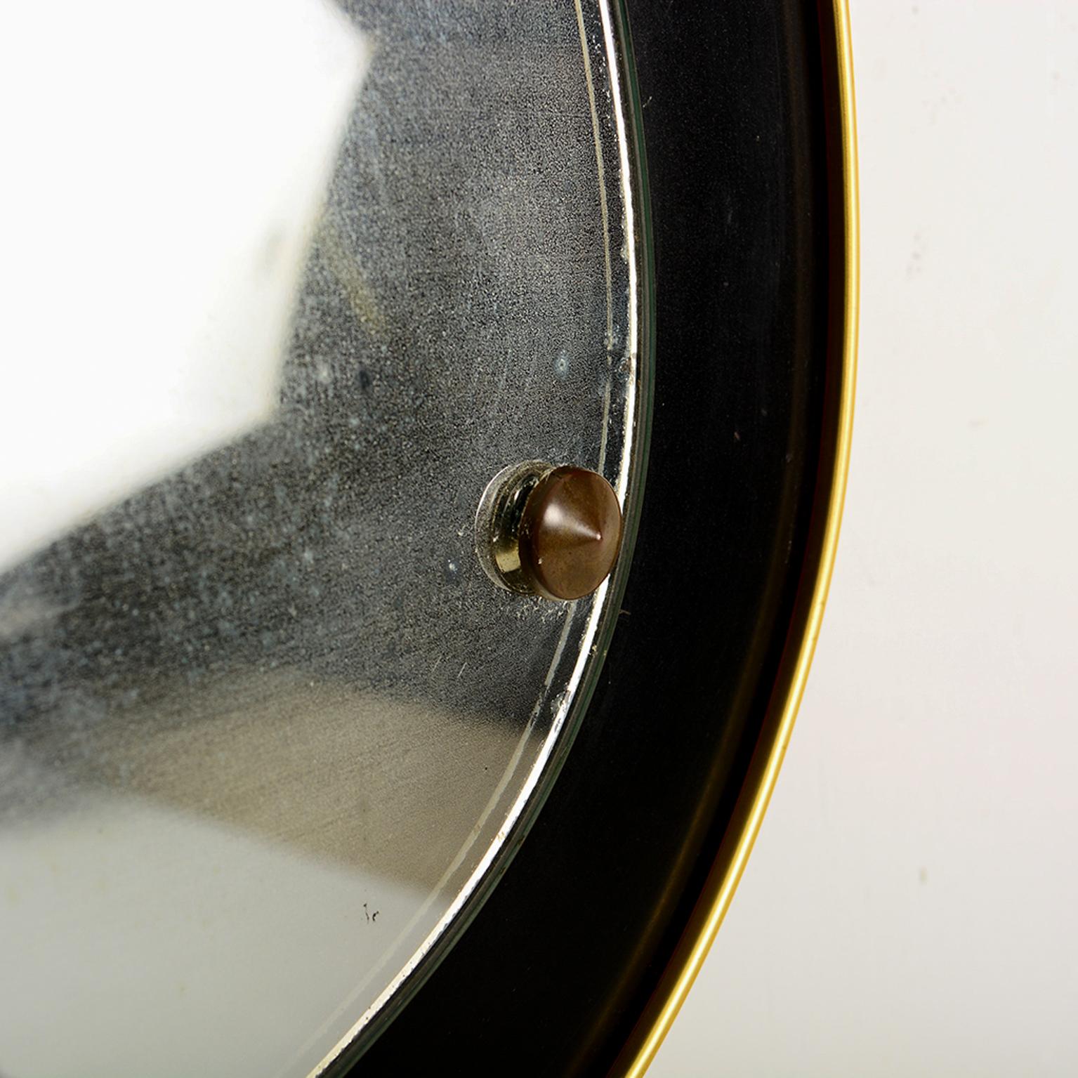 Italian Curvilinear Vintage Brass Mirror Ebonized Wood 1950s Italy In Good Condition In Chula Vista, CA
