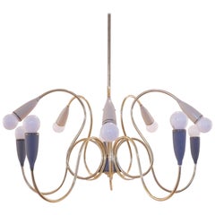 Italian Curvy Brass and Bicolored Bakelite Chandelier, 1950s