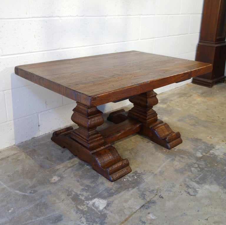 17th Century Style Rustic Italian 2 Pedestal Old Chestnut Table Line