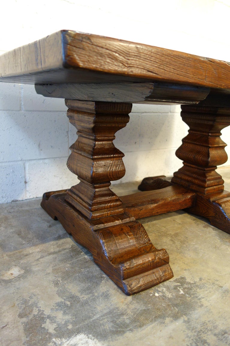 17th Century Style Rustic Italian 2 Pedestal Old Chestnut Table Line