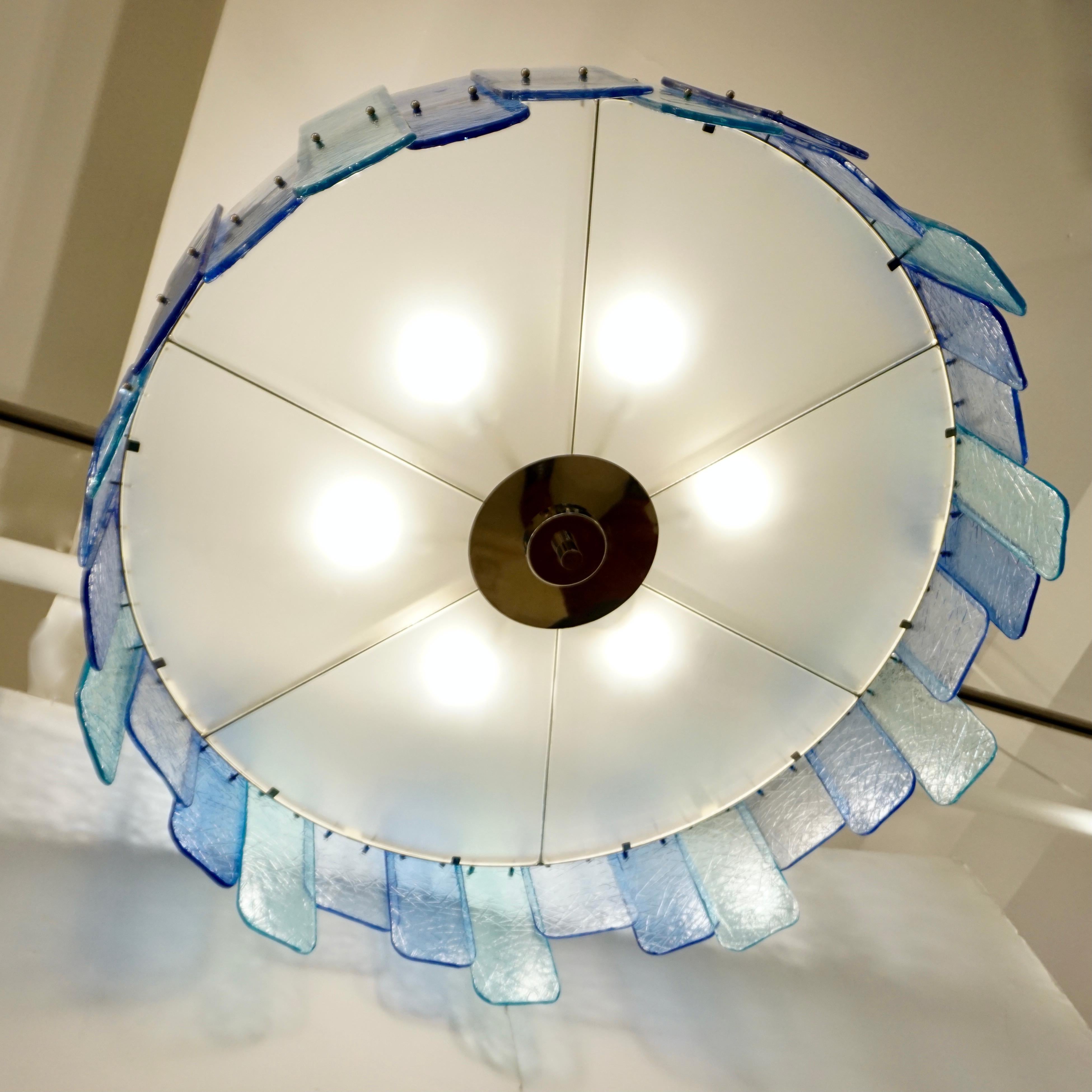 Italian Custom Aquamarine Cobalt Blue Texture Murano Glass Chandelier/Flushmount For Sale 3