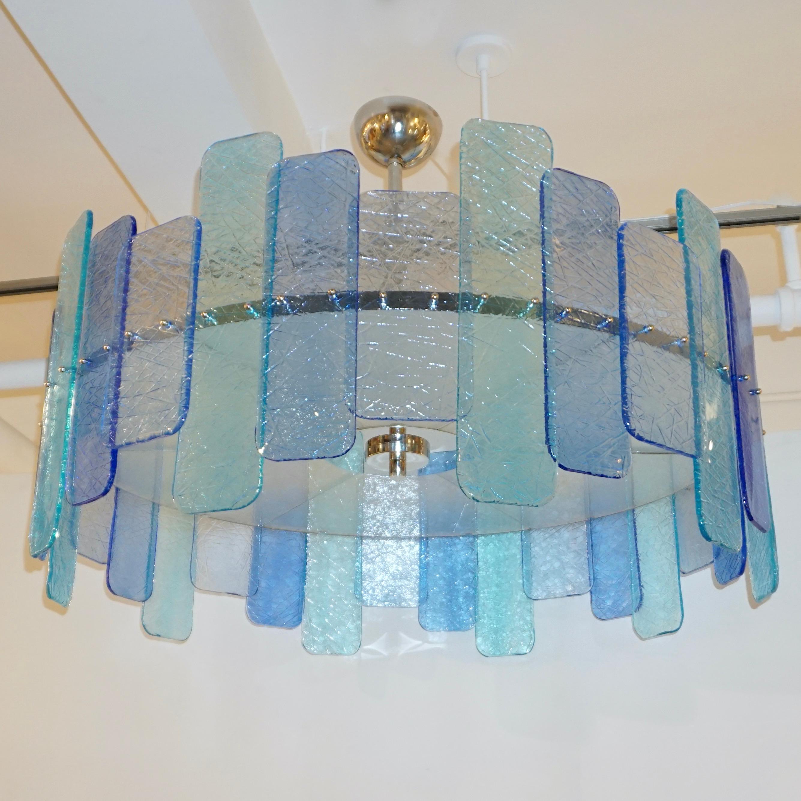 Italian Custom Aquamarine Cobalt Blue Texture Murano Glass Chandelier/Flushmount For Sale 4
