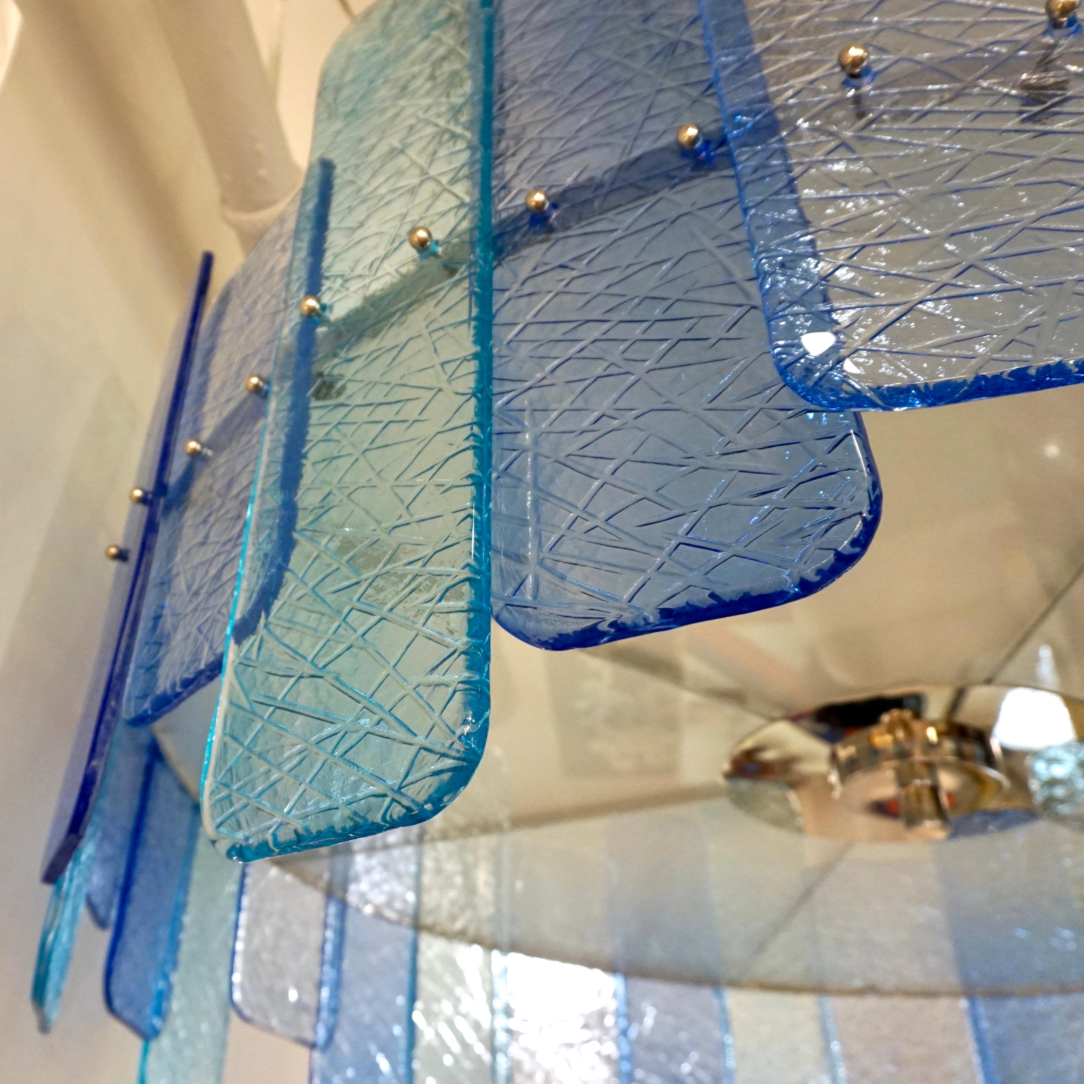 Italian Custom Aquamarine Cobalt Blue Texture Murano Glass Chandelier/Flushmount For Sale 6