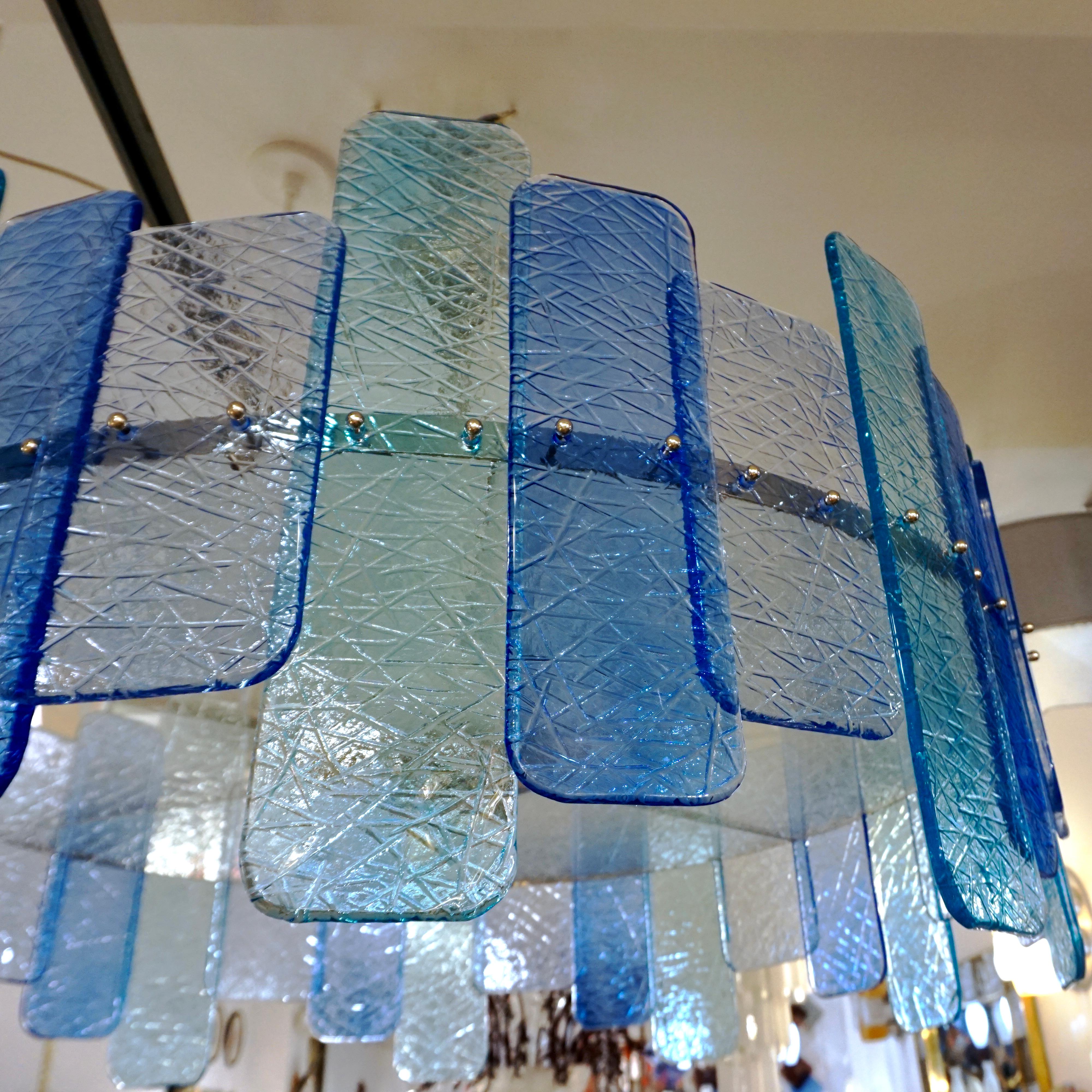Lustre italien en verre de Murano à texture bleu cobalt aigue-marine / monture de sol en vente 7