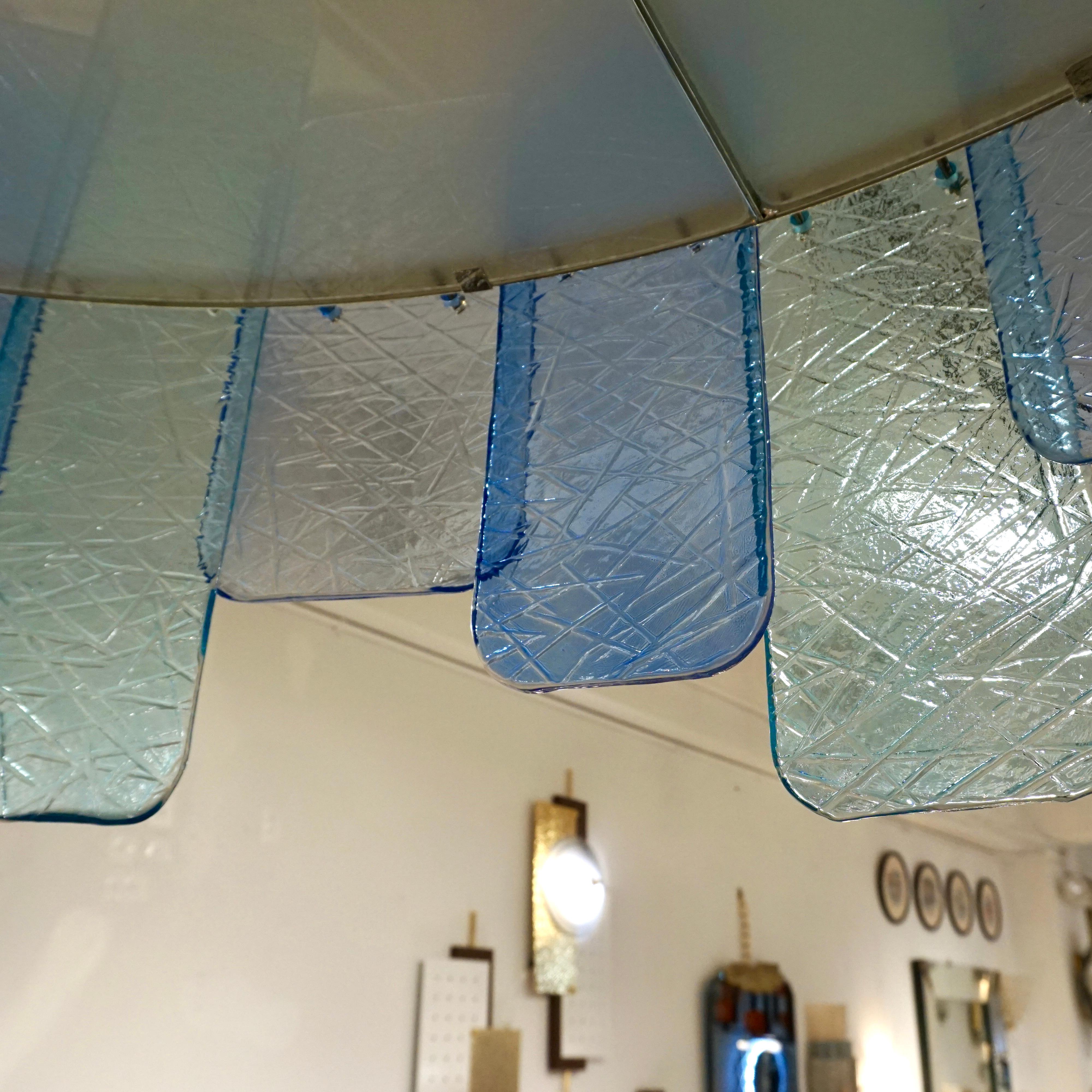 Lustre italien en verre de Murano à texture bleu cobalt aigue-marine / monture de sol en vente 8