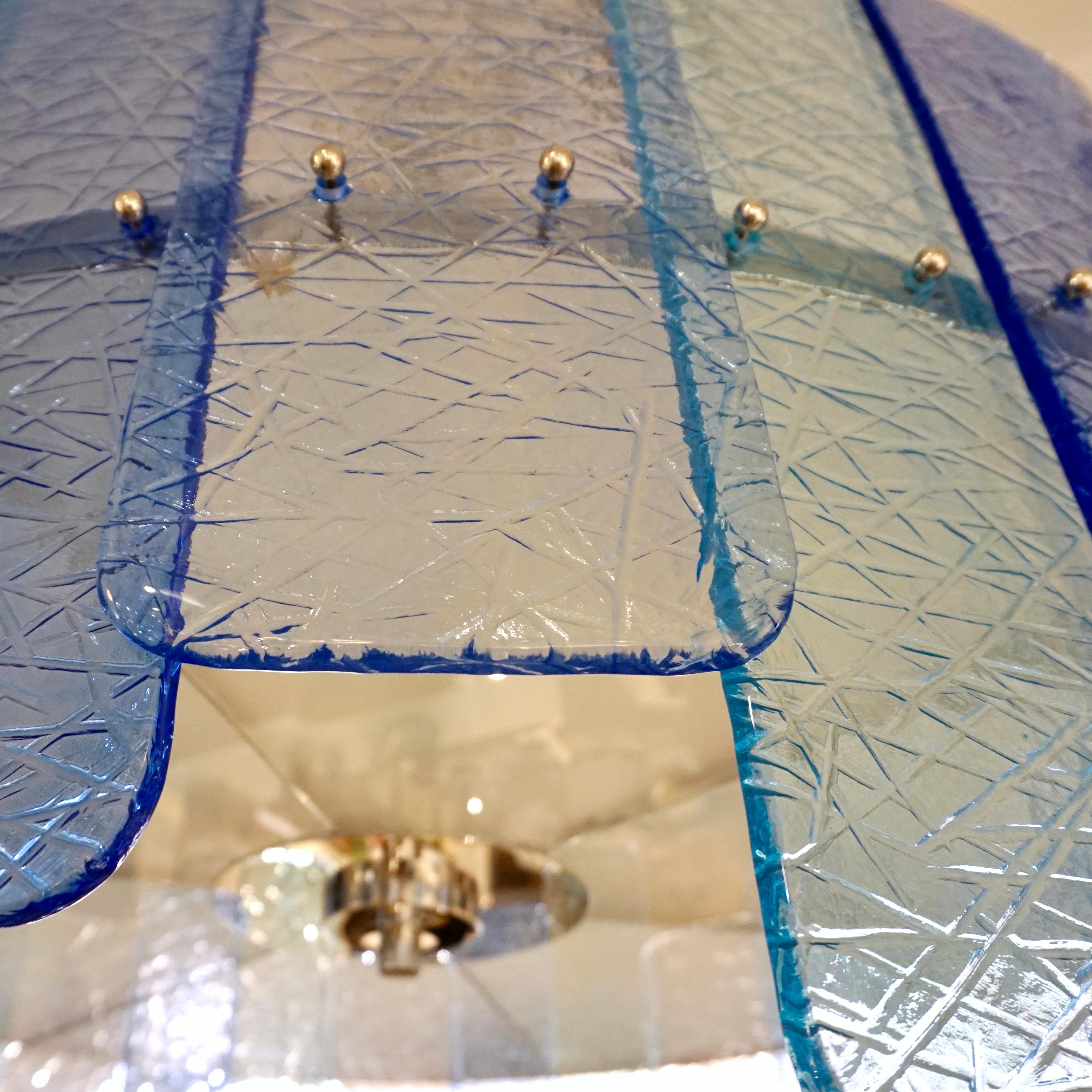 Italian Custom Aquamarine Cobalt Blue Texture Murano Glass Chandelier/Flushmount For Sale 11