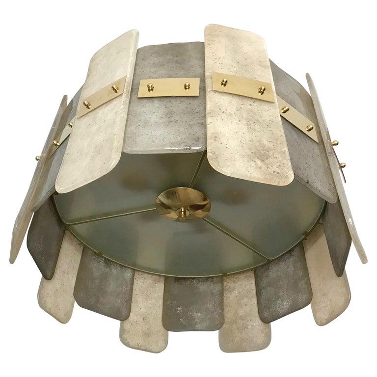 Italian Custom Aquamarine Cobalt Blue Texture Murano Glass Chandelier/Flushmount For Sale 12