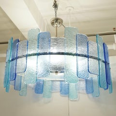 Italian Custom Aquamarine Cobalt Blue Texture Murano Glass Chandelier/Flushmount