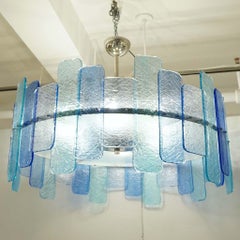 Italian Custom Aquamarine Cobalt Blue Texture Murano Glass Chandelier/Flushmount