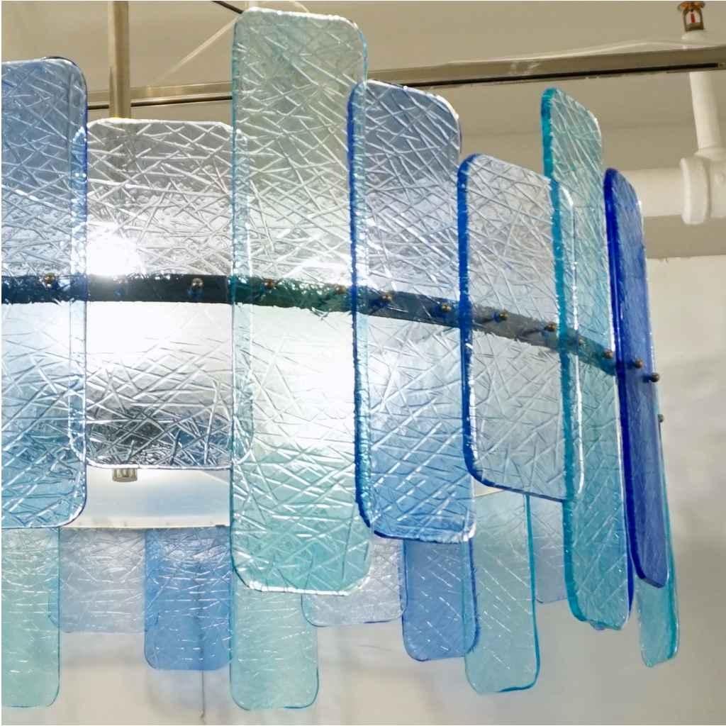 Organic Modern Italian Custom Aquamarine Cobalt Blue Texture Murano Glass Chandelier/Flushmount For Sale