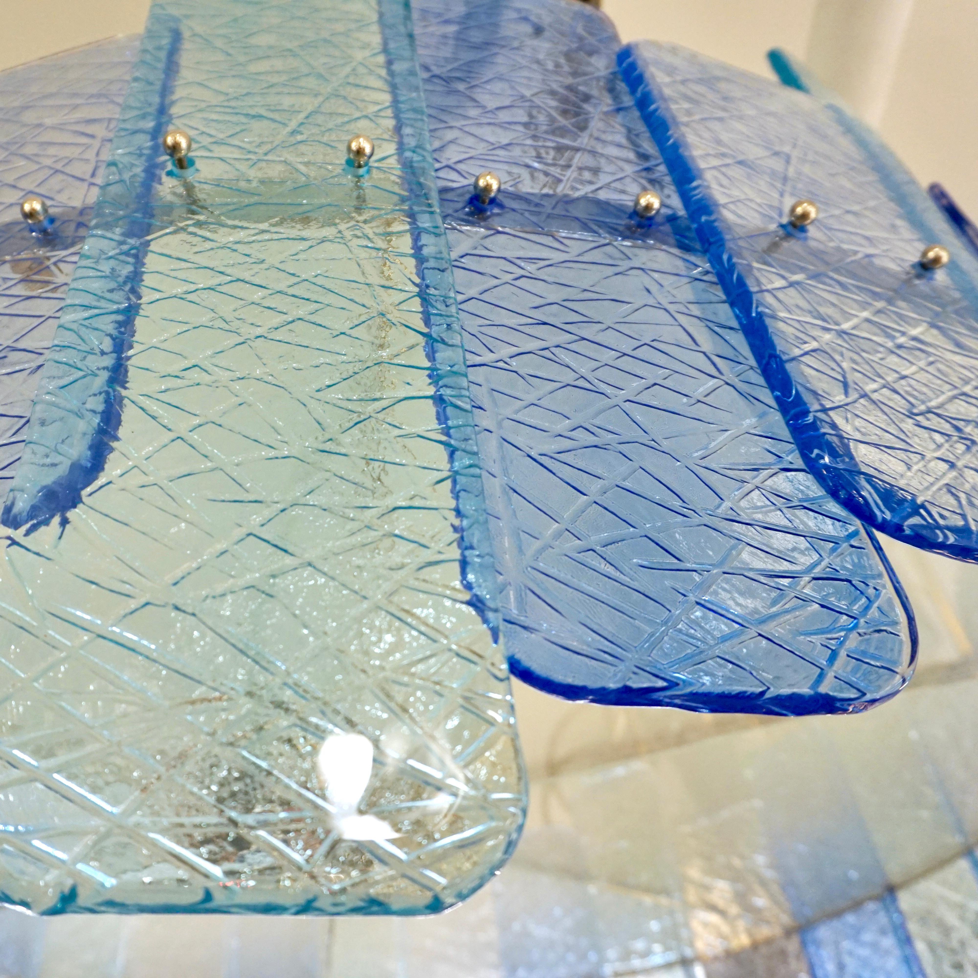 Organic Modern Italian Custom Aquamarine Cobalt Blue Texture Murano Glass Chandelier/Flushmount For Sale