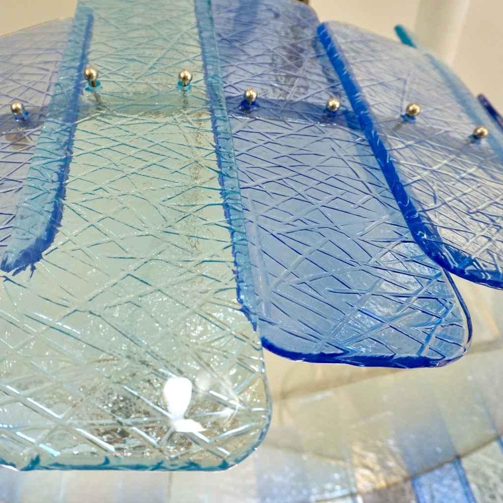 Hand-Crafted Italian Custom Aquamarine Cobalt Blue Texture Murano Glass Chandelier/Flushmount For Sale