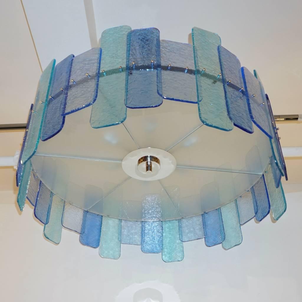 Italian Custom Aquamarine Cobalt Blue Texture Murano Glass Chandelier/Flushmount In New Condition For Sale In New York, NY