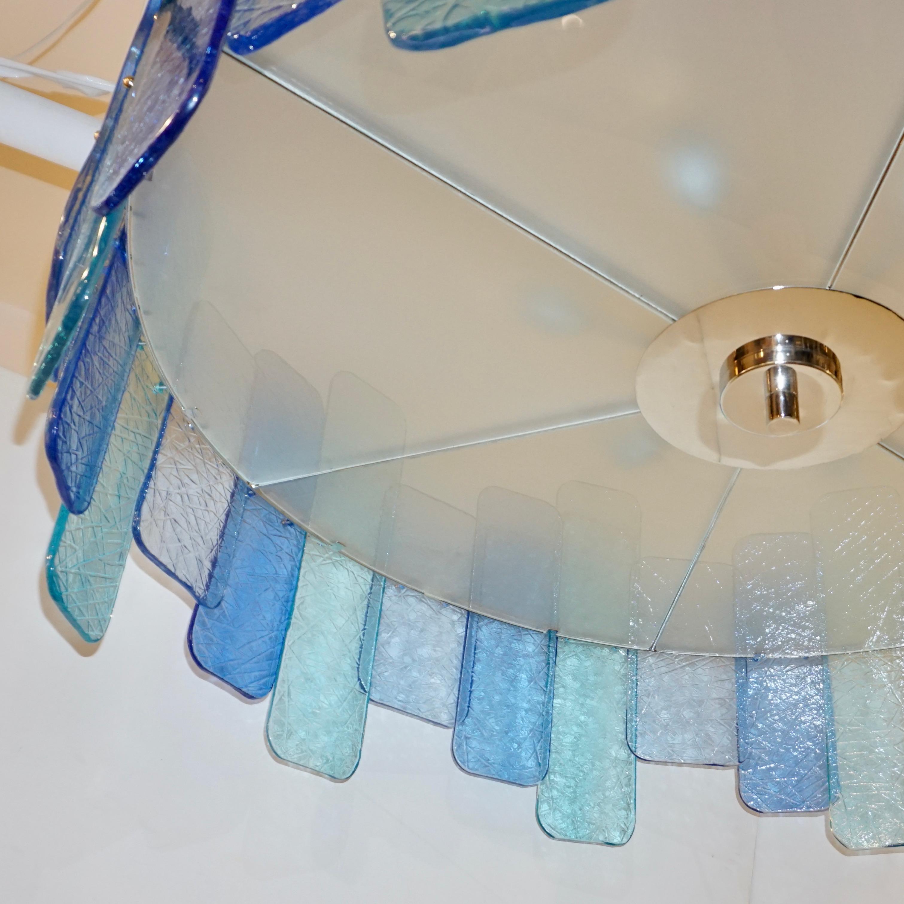 Italian Custom Aquamarine Cobalt Blue Texture Murano Glass Chandelier/Flushmount In New Condition For Sale In New York, NY