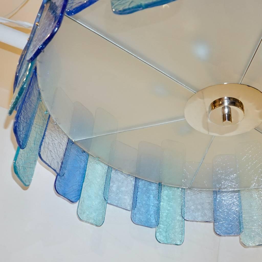Contemporary Italian Custom Aquamarine Cobalt Blue Texture Murano Glass Chandelier/Flushmount For Sale