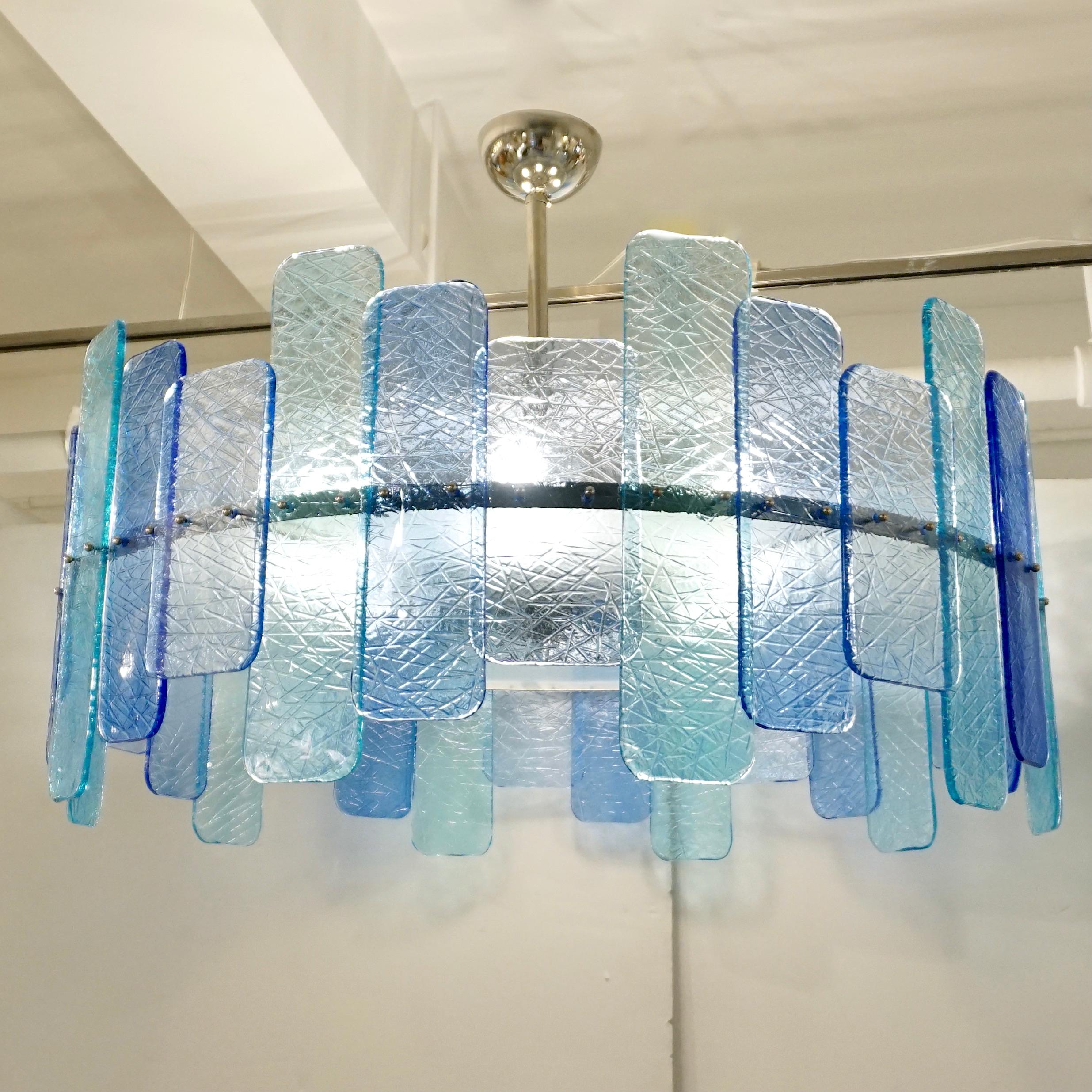 Italian Custom Aquamarine Cobalt Blue Texture Murano Glass Chandelier/Flushmount For Sale 1