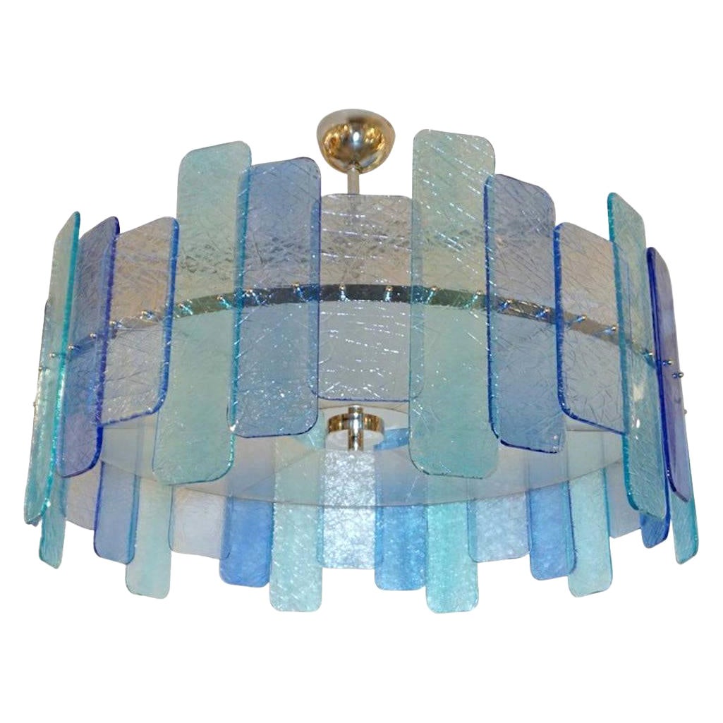 Italian Custom Aquamarine Cobalt Blue Texture Murano Glass Chandelier/Flushmount