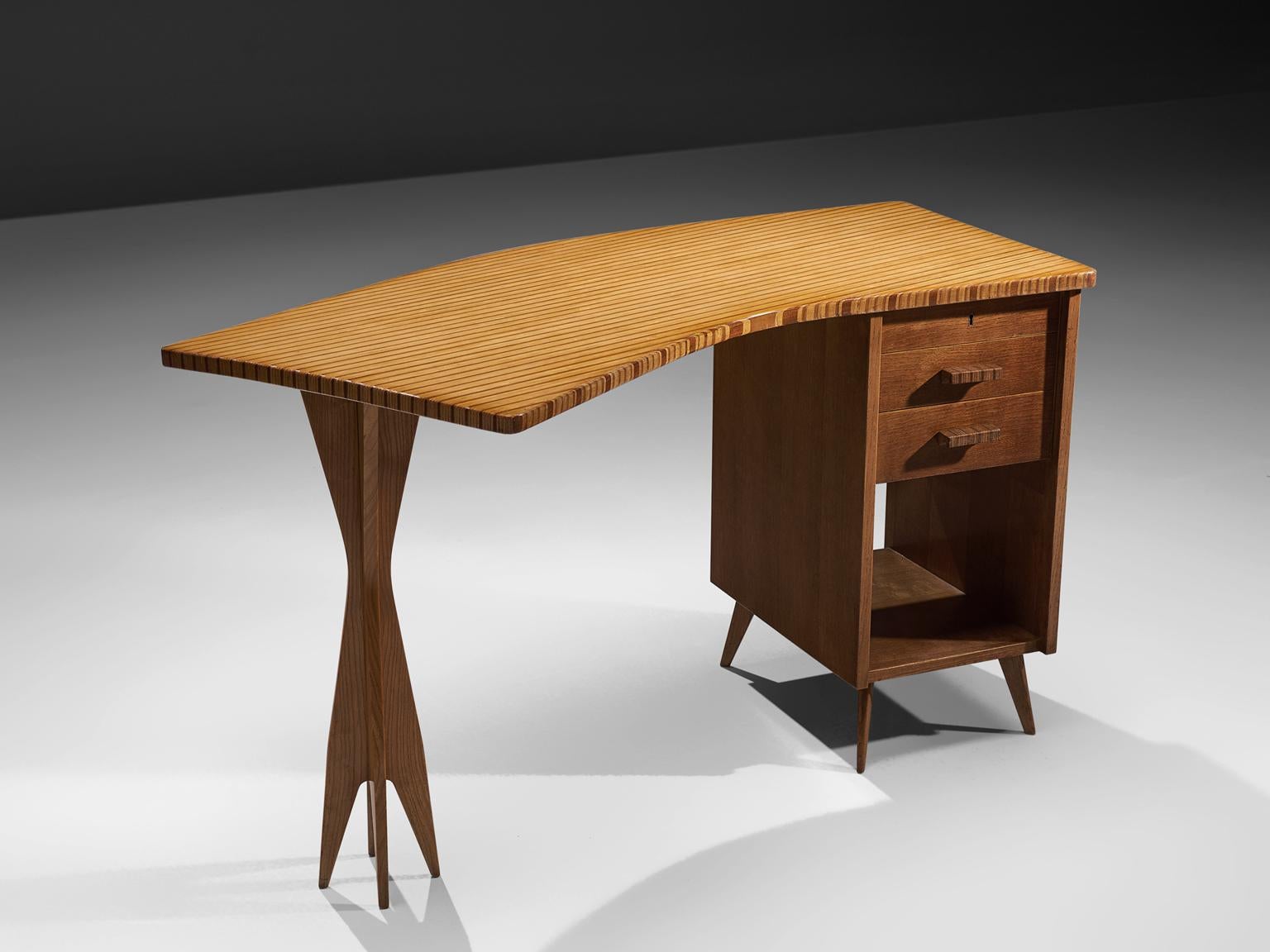 Desk and chair, elm and mahogany, Italy, circa 1950

This delicate, sculptural desk and chair are designed in Italy, circa 1950. This sculptural way of designing has a lot in common with the design of Carlo Molino and Carlo de Carli. The piece has