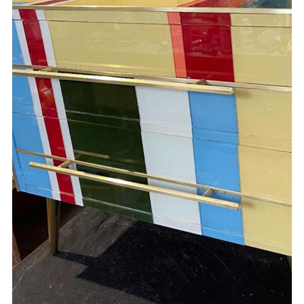 Italian Custom Pair of Mondrian Style Blue Green Yellow Glass Chests/End Tables In New Condition In New York, NY