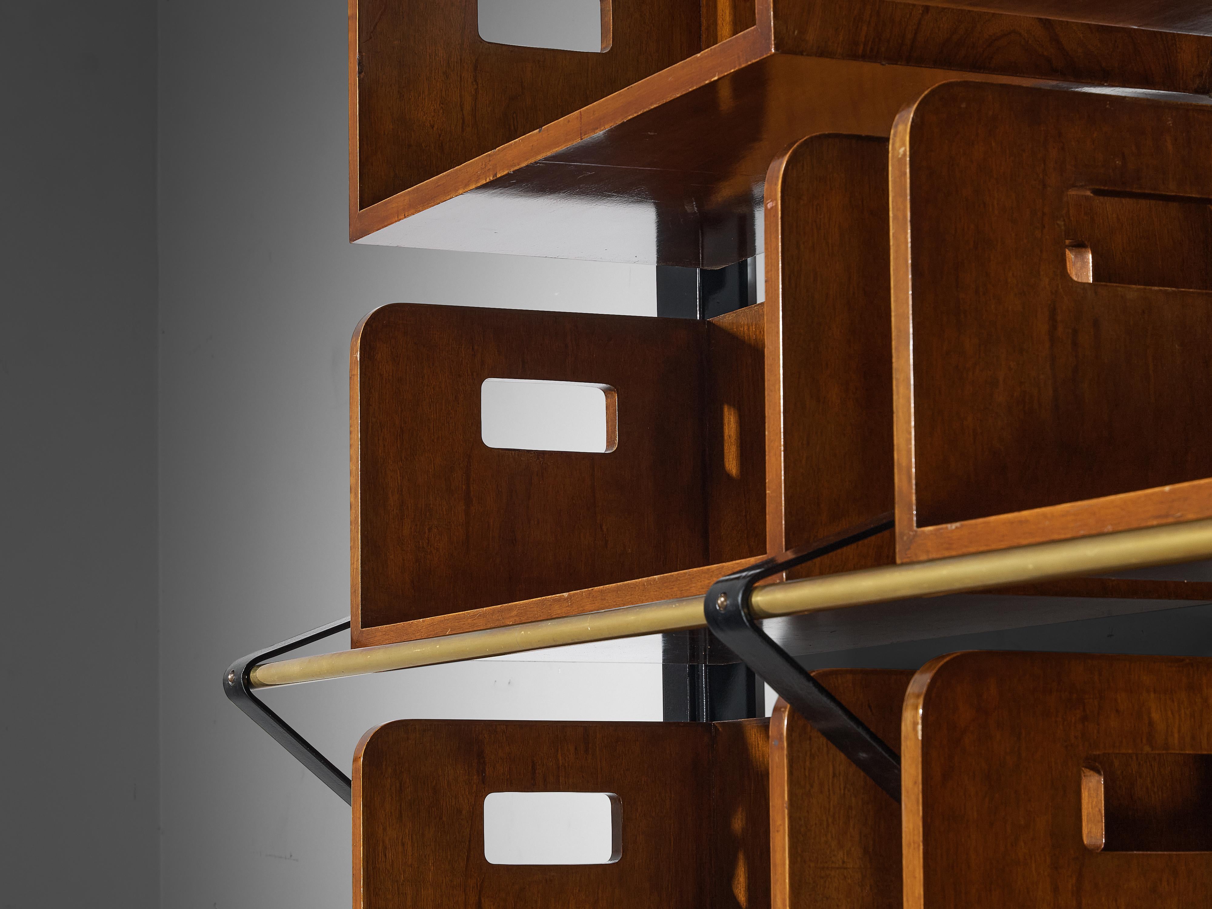 Italian Custom Wall Unit Bookcase with Ladder in Walnut and Iron 6