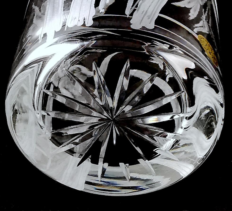 Italian Cut And Ground Crystal Vase With Flower Decoration For Sale 11