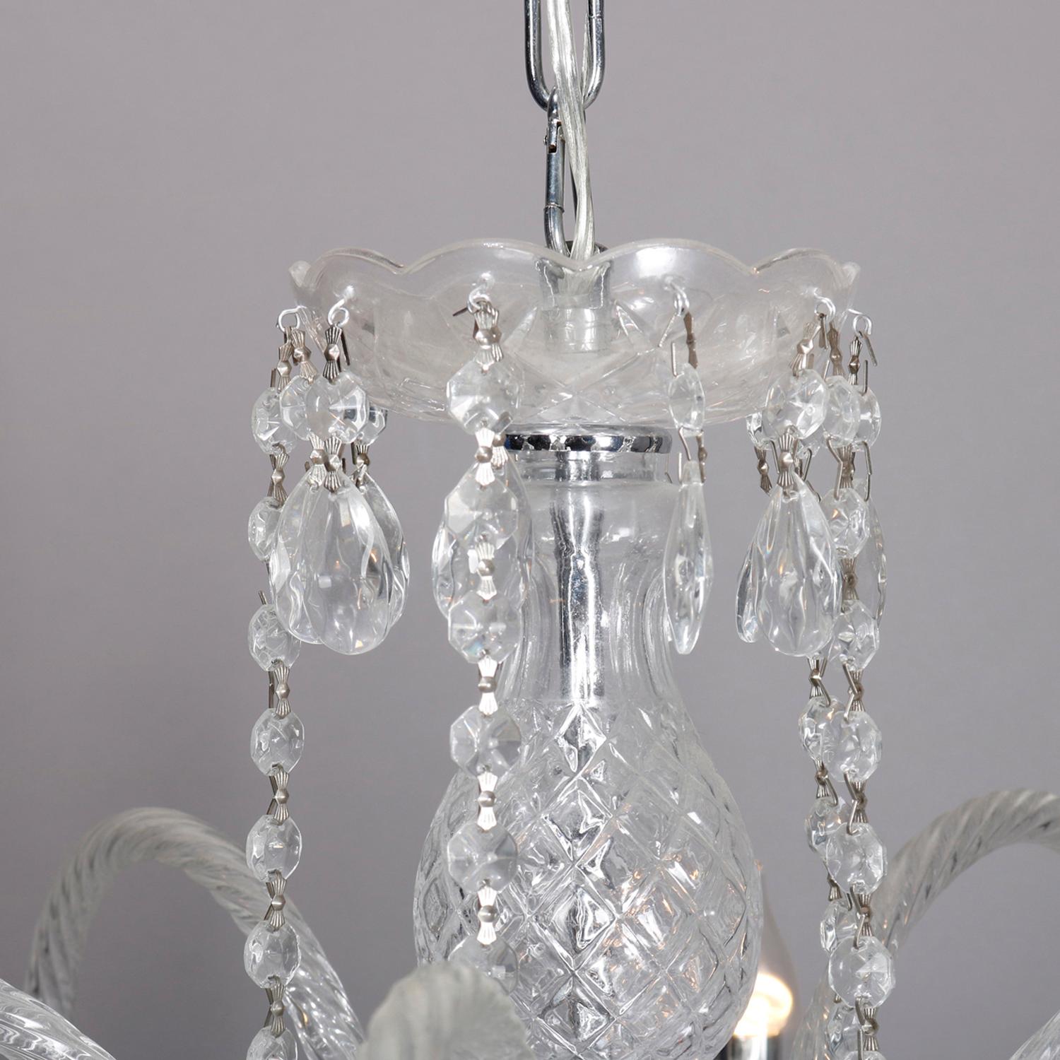 Italian Cut Chrystal and Chrome Scroll Form Chandelier, 20th Century In Good Condition For Sale In Big Flats, NY