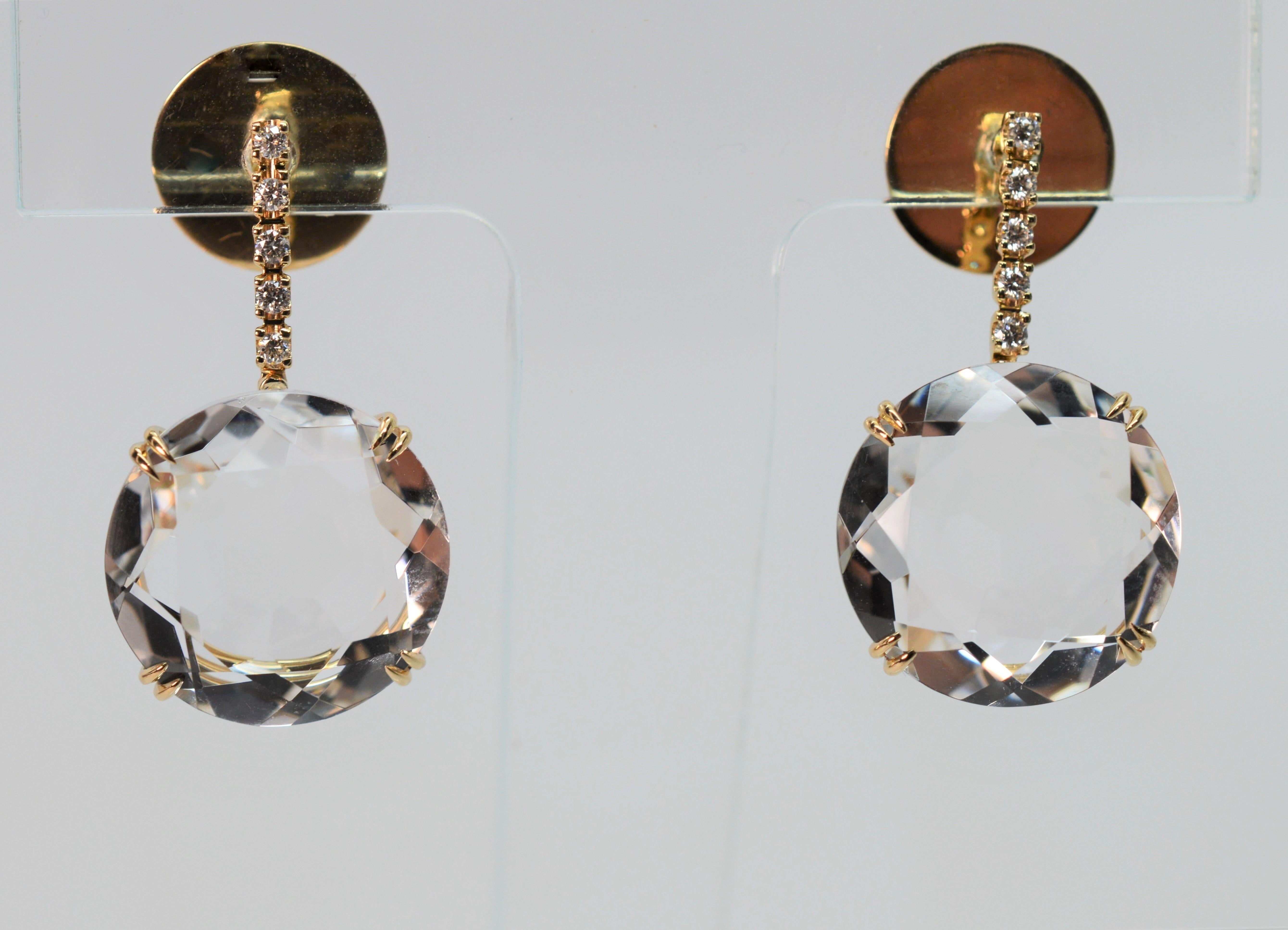 Round Cut Italian Cut Crystal 18 Karat Yellow Gold Drop Earrings w Matching Pendant