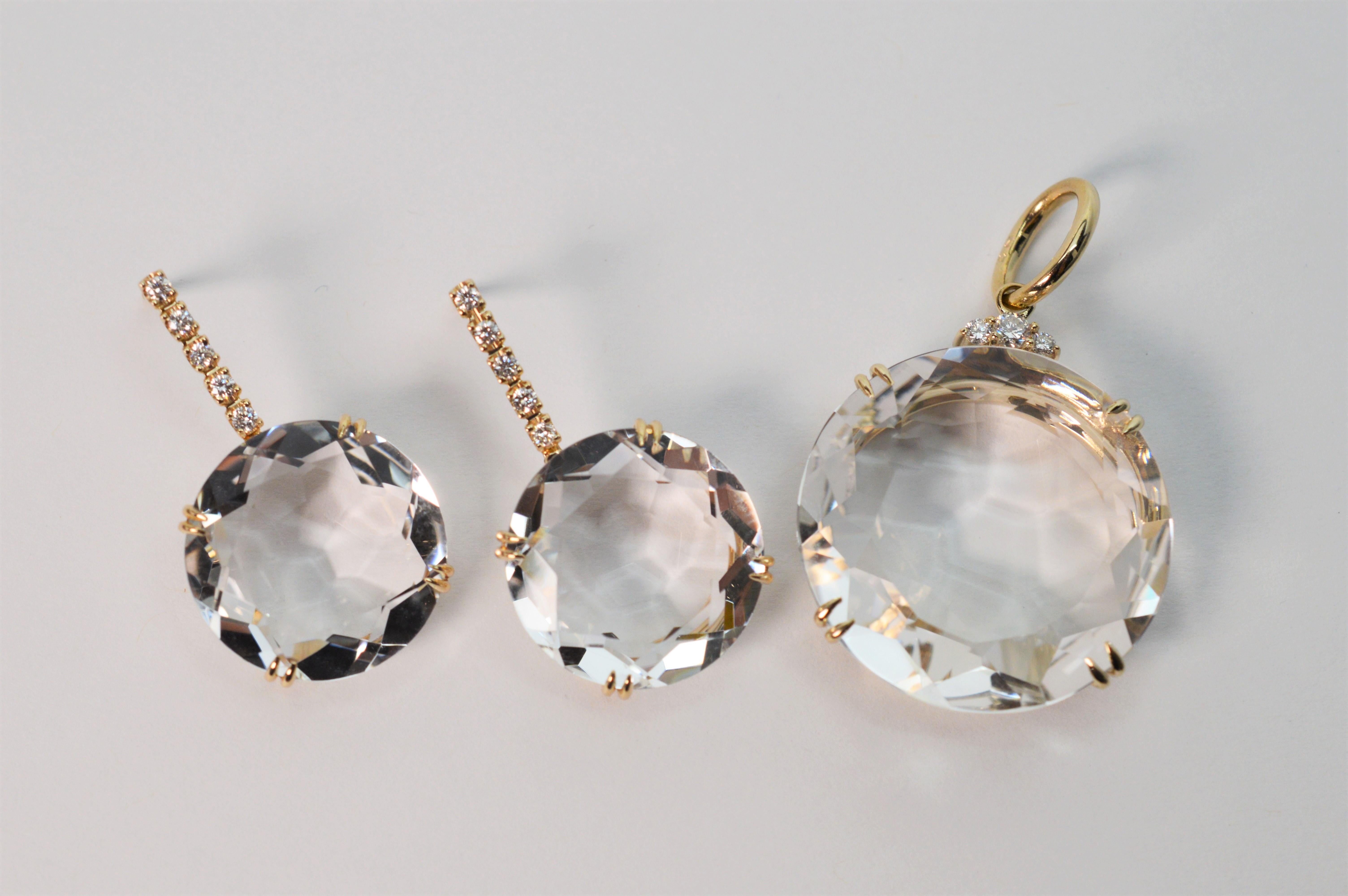 Women's Italian Cut Crystal 18 Karat Yellow Gold Drop Earrings w Matching Pendant
