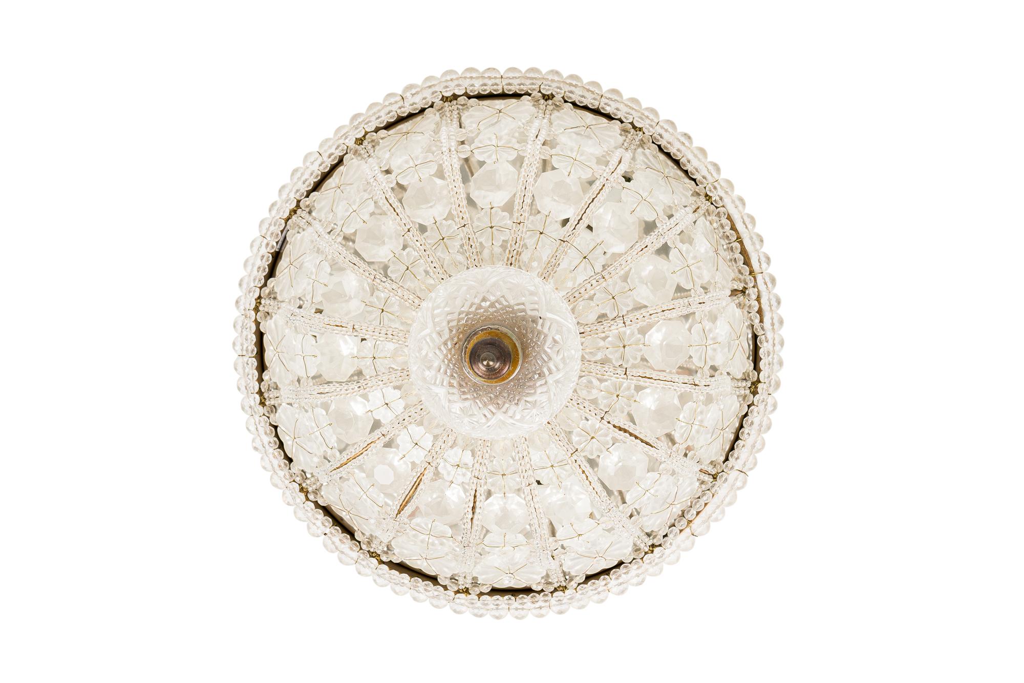 Fatto a mano Lampadario ad incasso in ottone e cristallo tagliato italiano in vendita