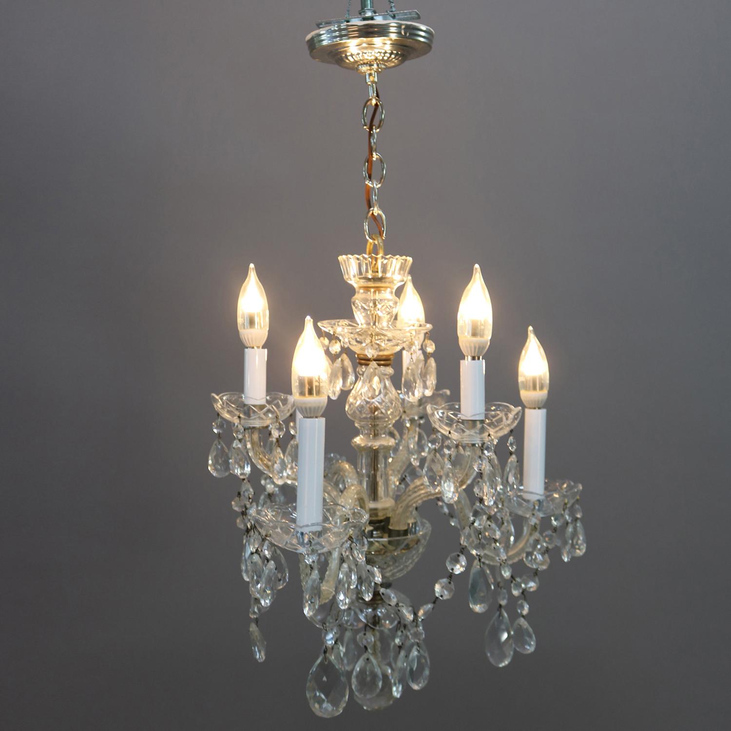 Italian Cut Crystal and Chrome Petite Chandelier for Hall, Bath or Dinette In Good Condition In Big Flats, NY
