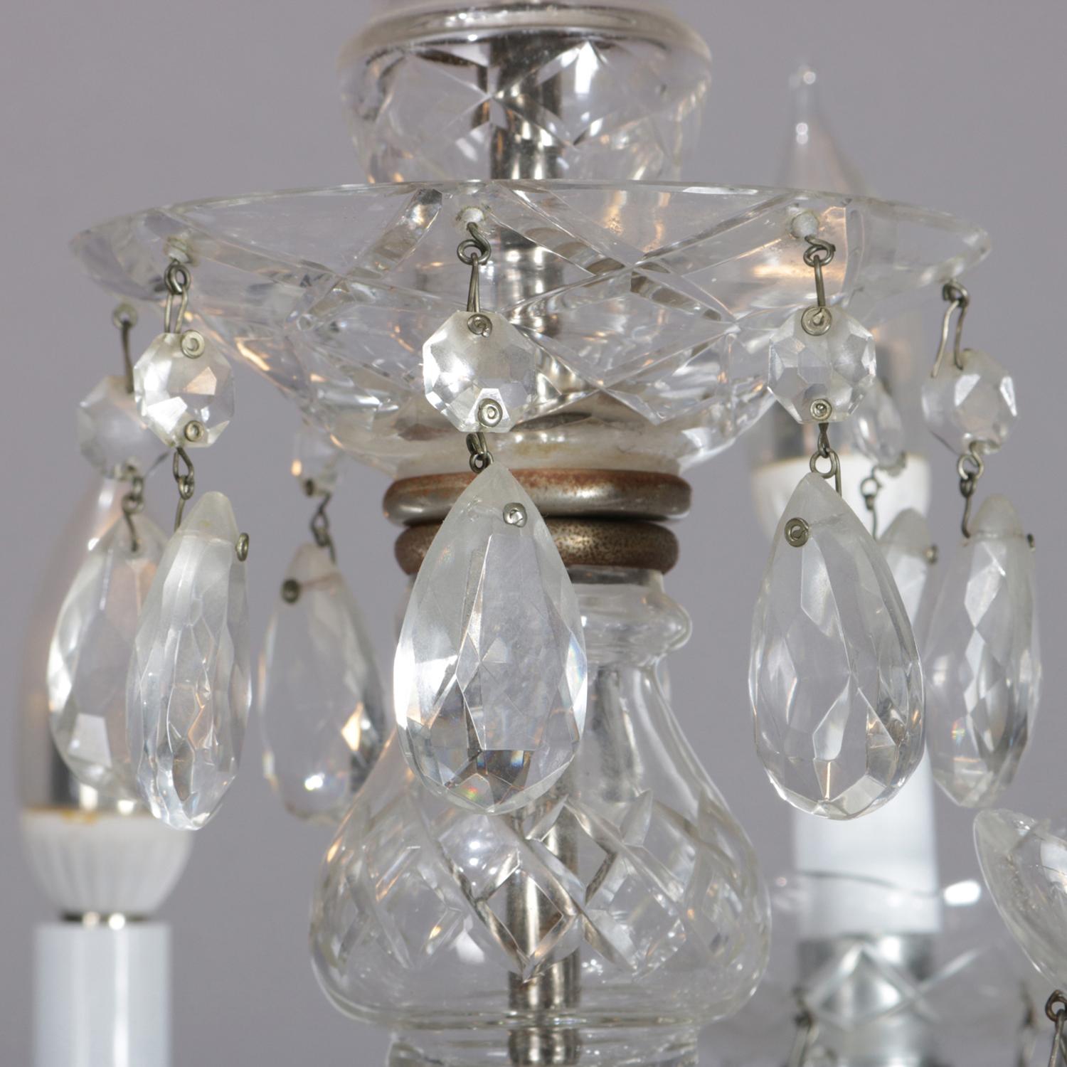 20th Century Italian Cut Crystal and Chrome Petite Chandelier for Hall, Bath or Dinette
