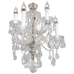 Vintage Italian Cut Crystal and Chrome Petite Chandelier for Hall, Bath or Dinette