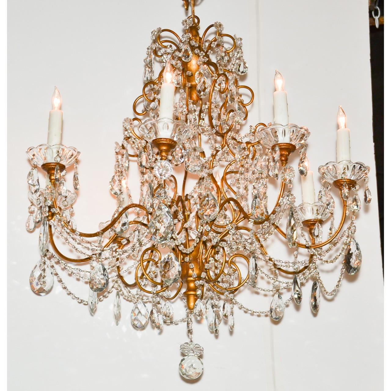 Italian Cut Crystal and Tole Chandelier, circa 1920 2