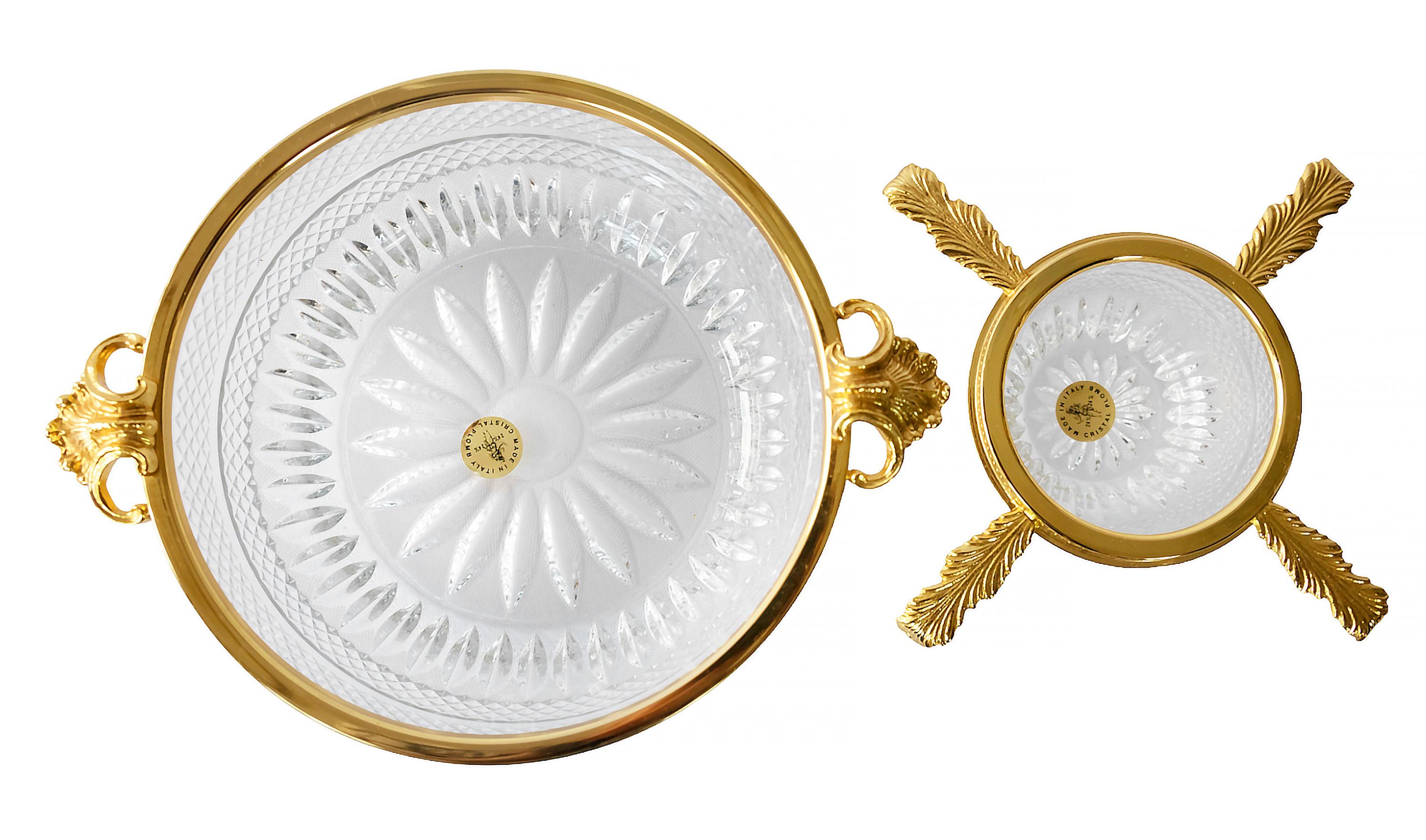 20th Century Italian Cut Crystal Gilt Metal Caviar Serving Bowl Set
