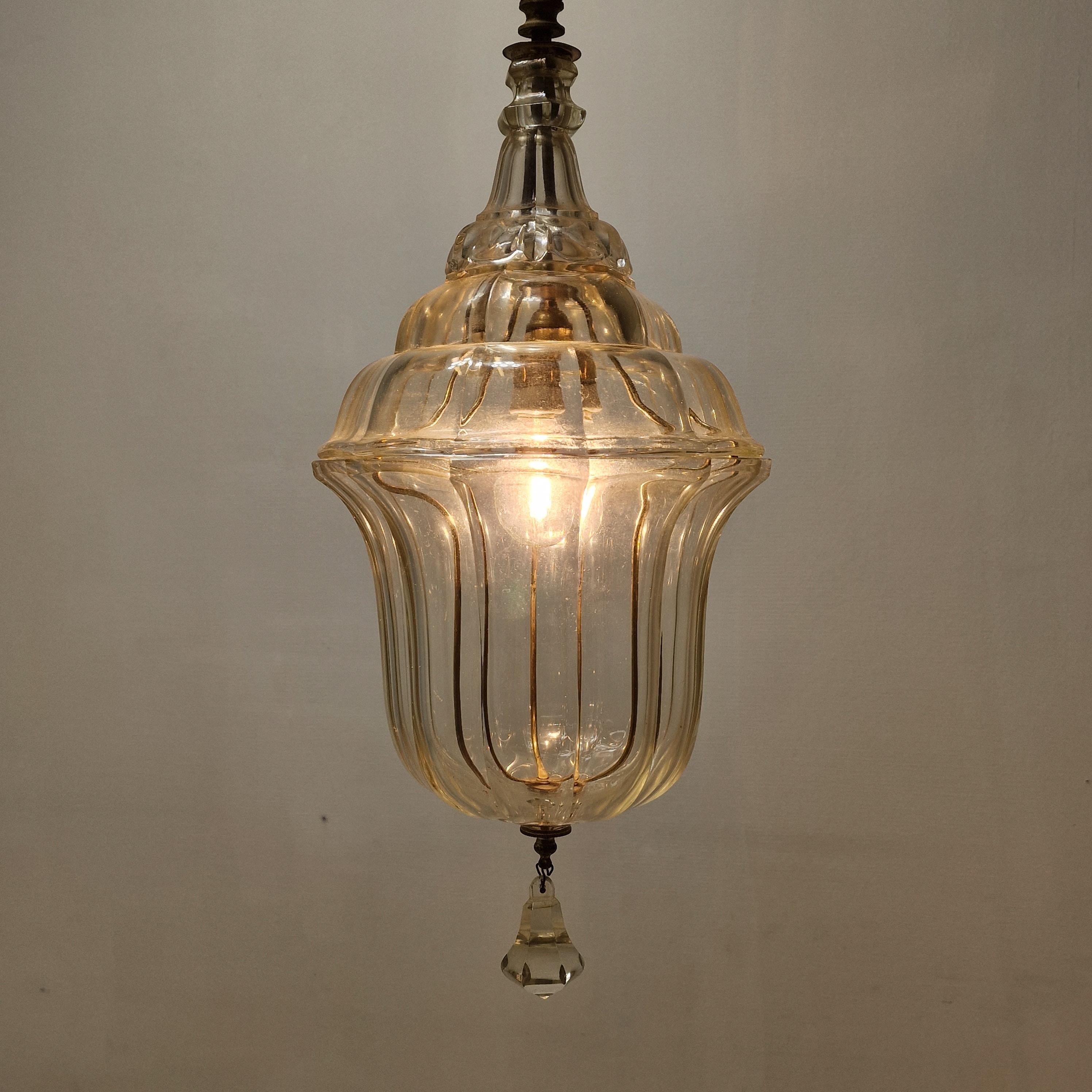 Lanterne ou lampe suspendue italienne en cristal taillé, 1900 en vente 5
