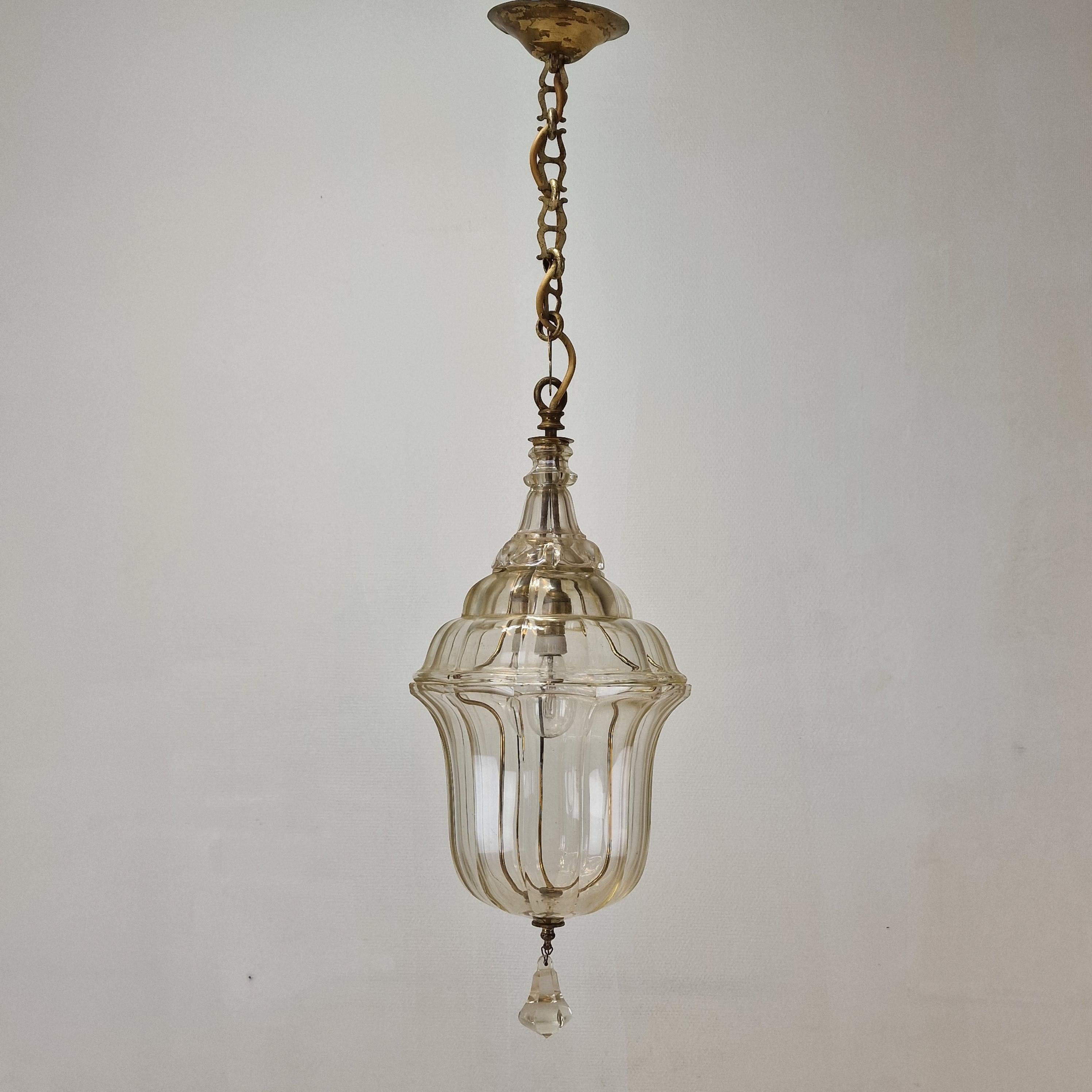 Romantic Italian Cut Crystal Hanging Lantern or Lamp, 1900 For Sale