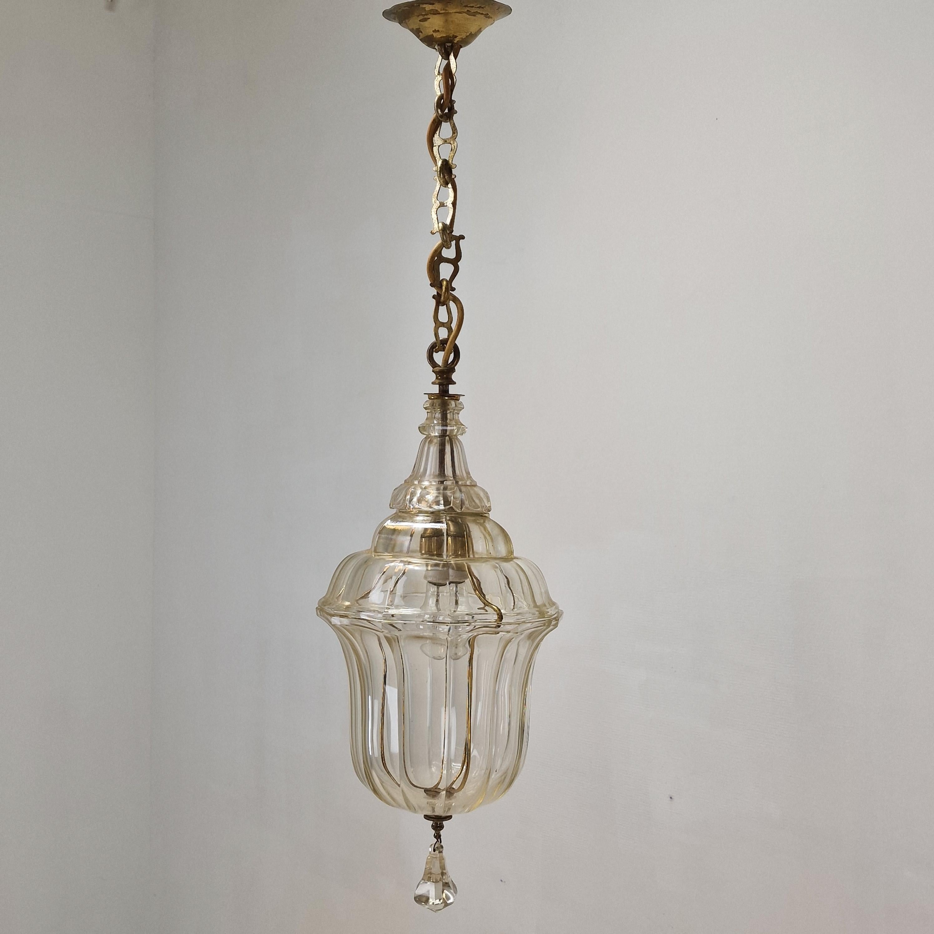 Hand-Crafted Italian Cut Crystal Hanging Lantern or Lamp, 1900 For Sale