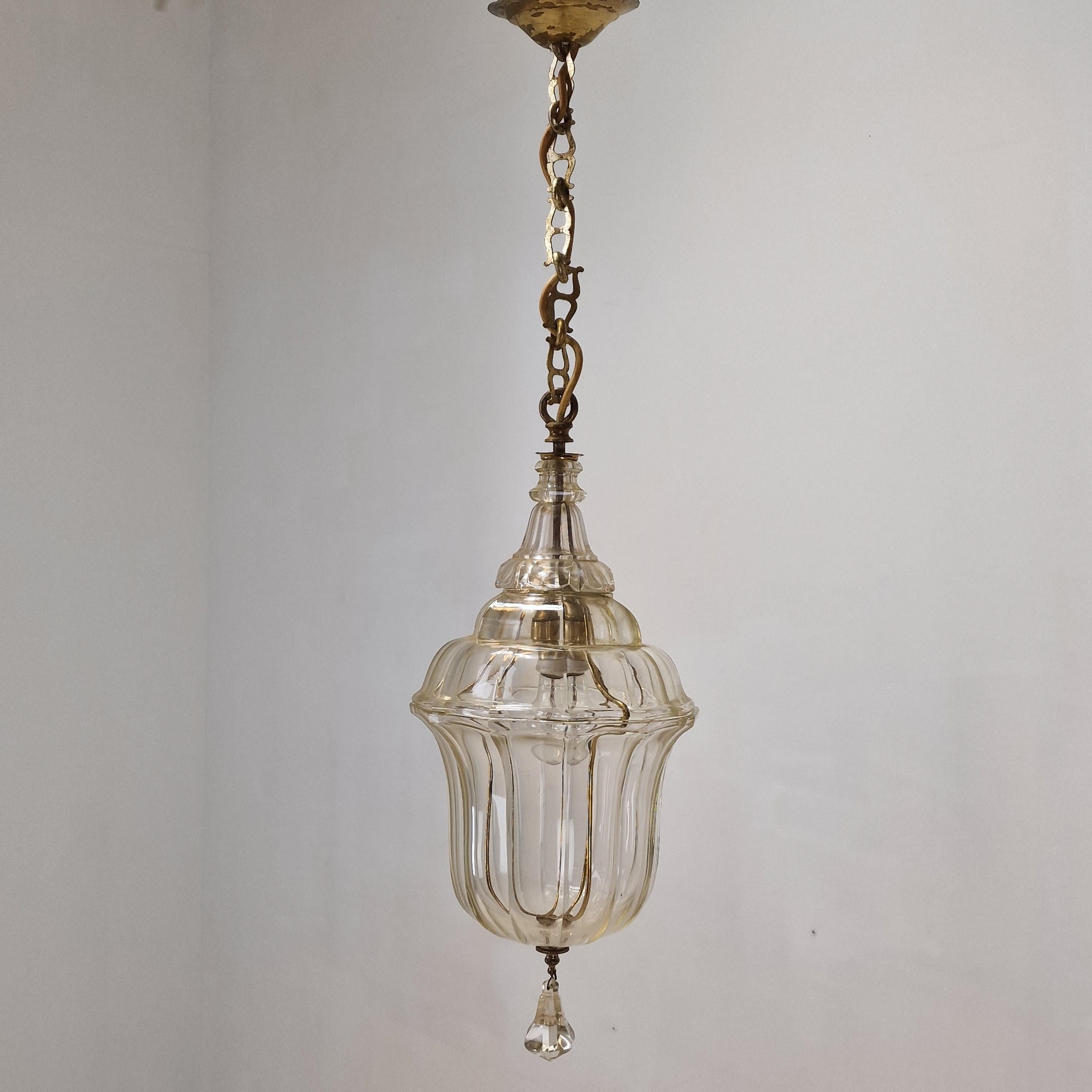 Lanterne ou lampe suspendue italienne en cristal taillé, 1900 Bon état - En vente à Oud Beijerland, NL
