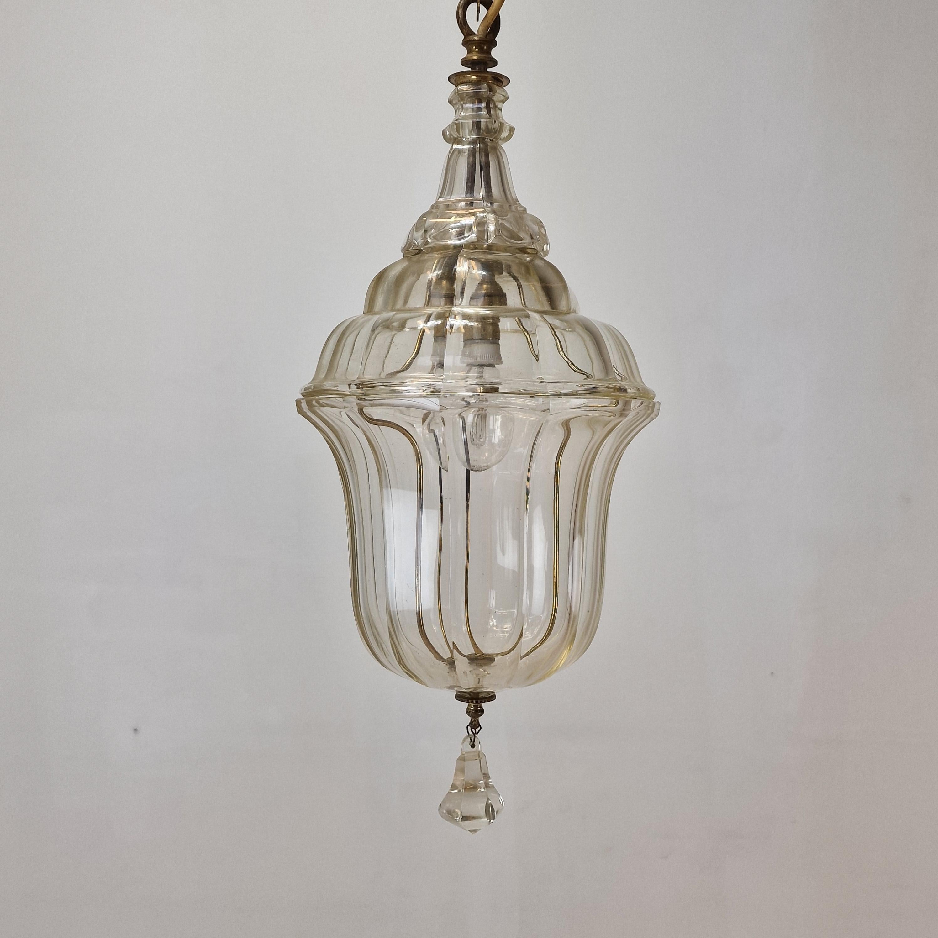 Early 20th Century Italian Cut Crystal Hanging Lantern or Lamp, 1900 For Sale