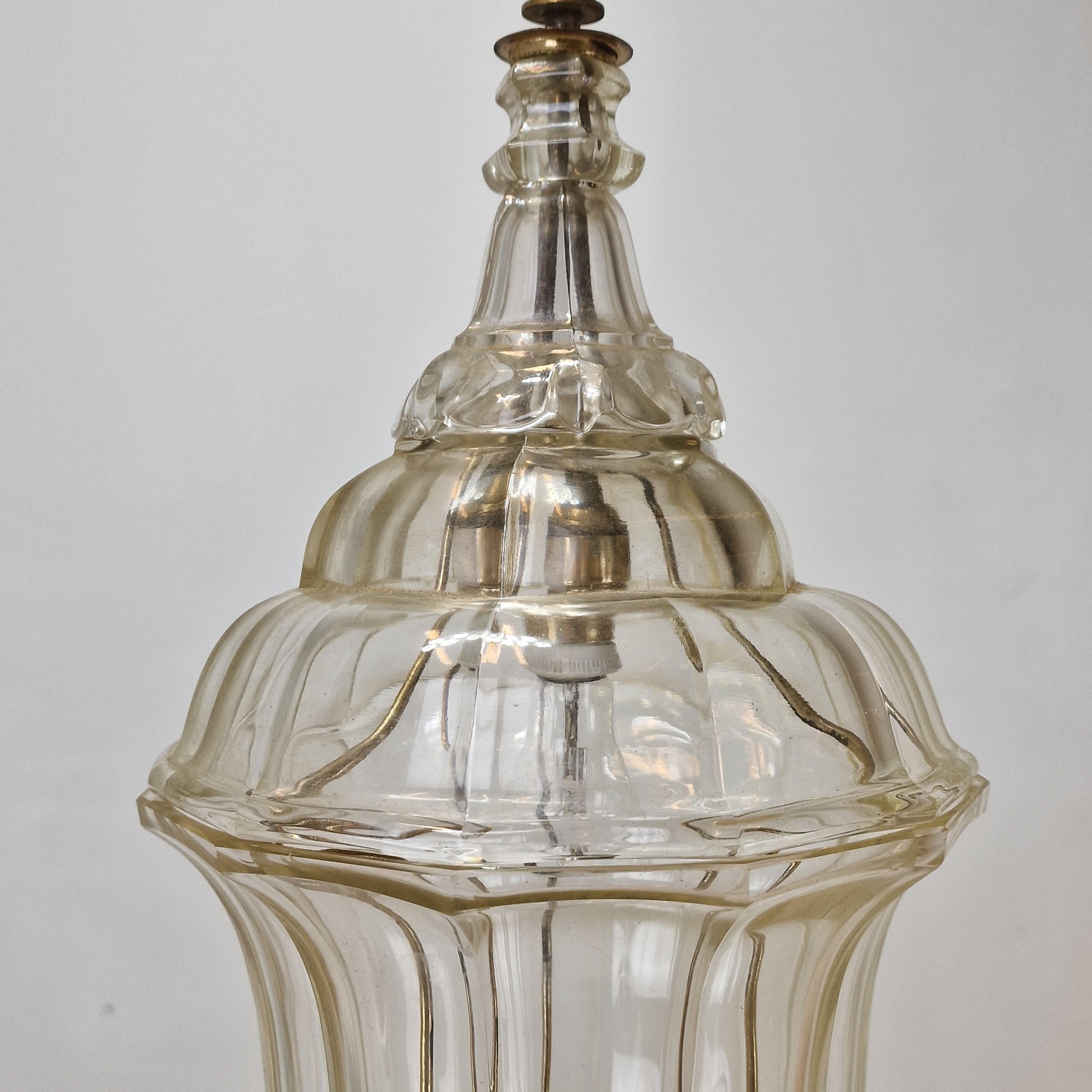 Brass Italian Cut Crystal Hanging Lantern or Lamp, 1900 For Sale