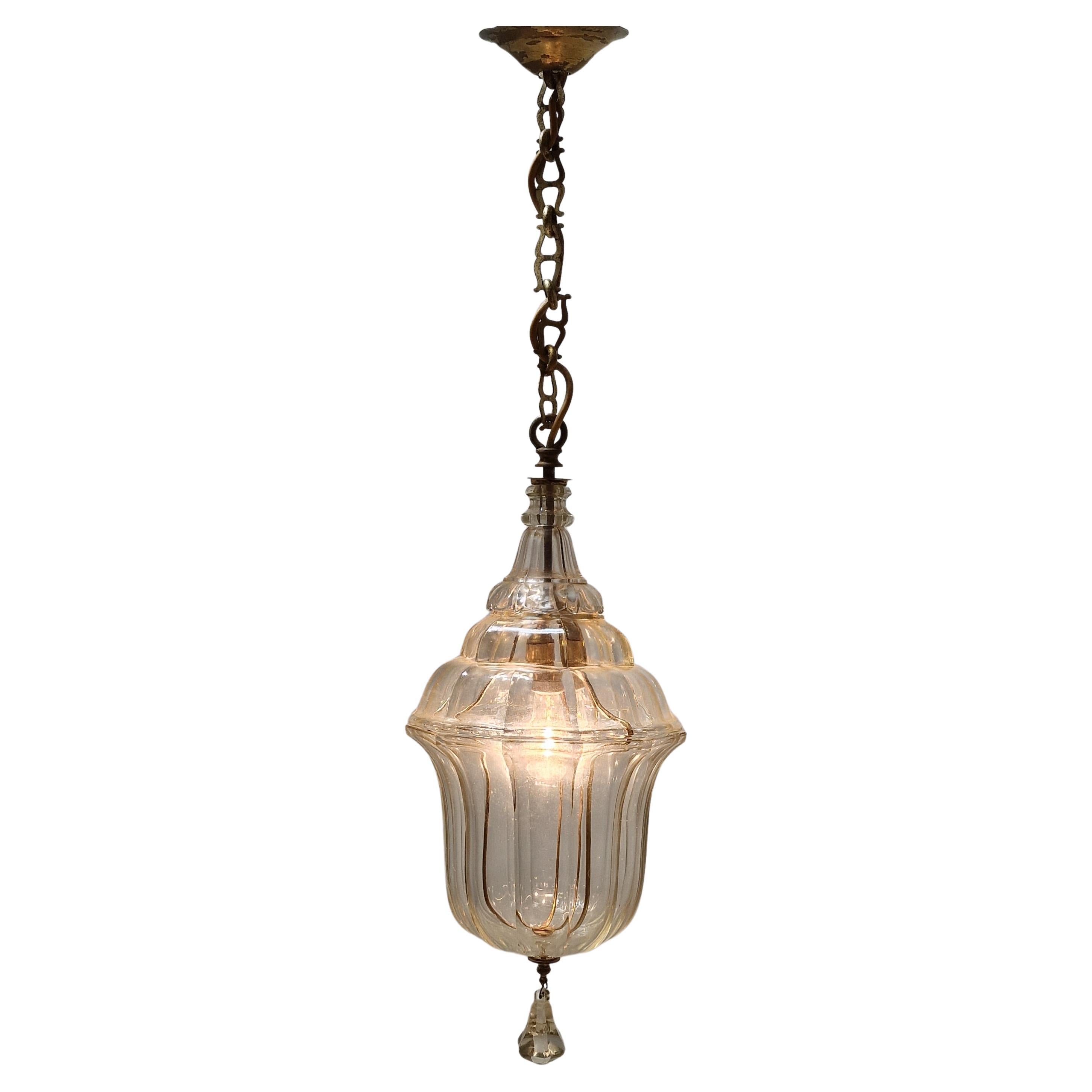Lanterne ou lampe suspendue italienne en cristal taillé, 1900 en vente