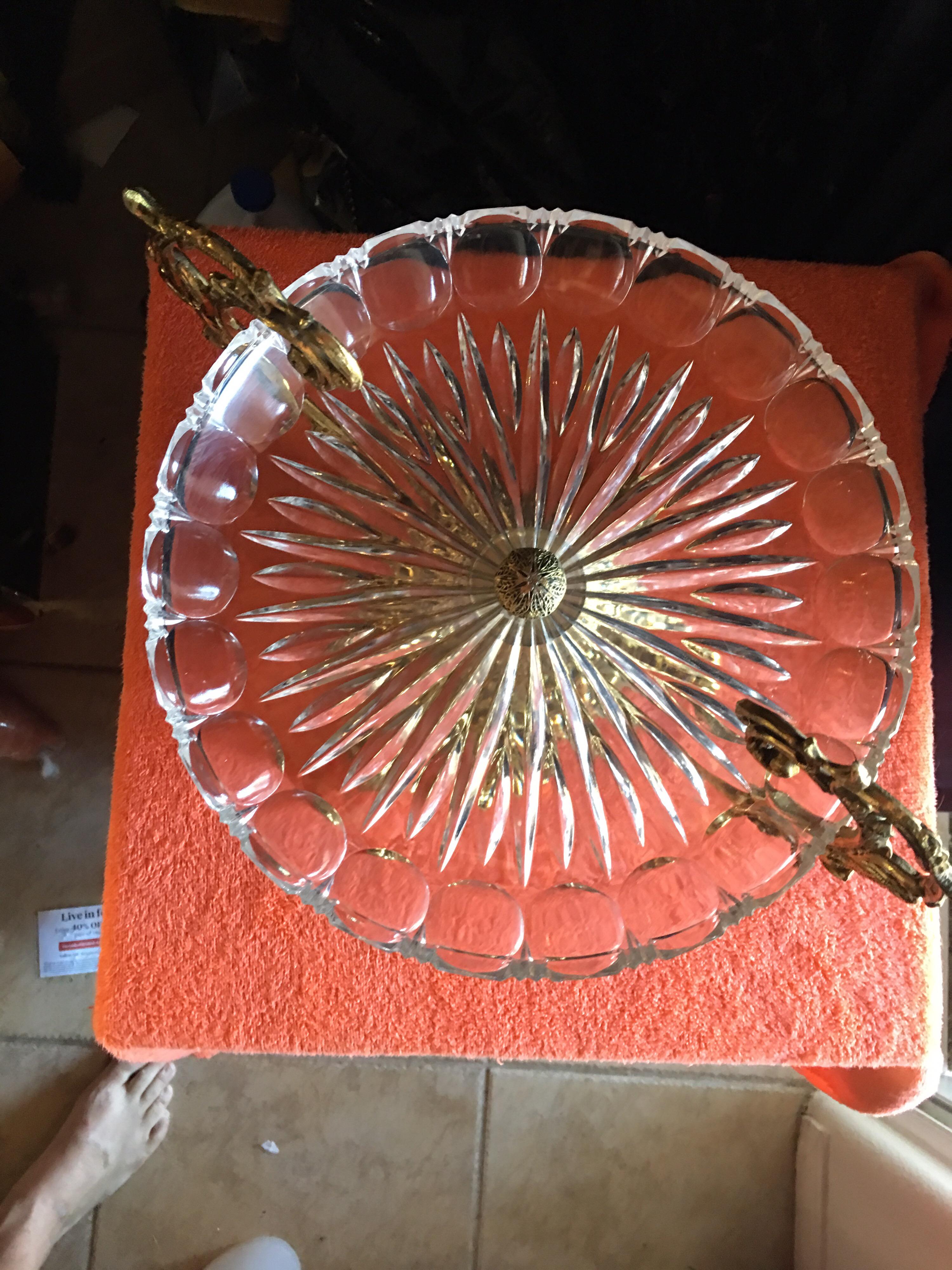 Hand-Crafted Italian Cut Glass and Gold Baroque Serving Plate