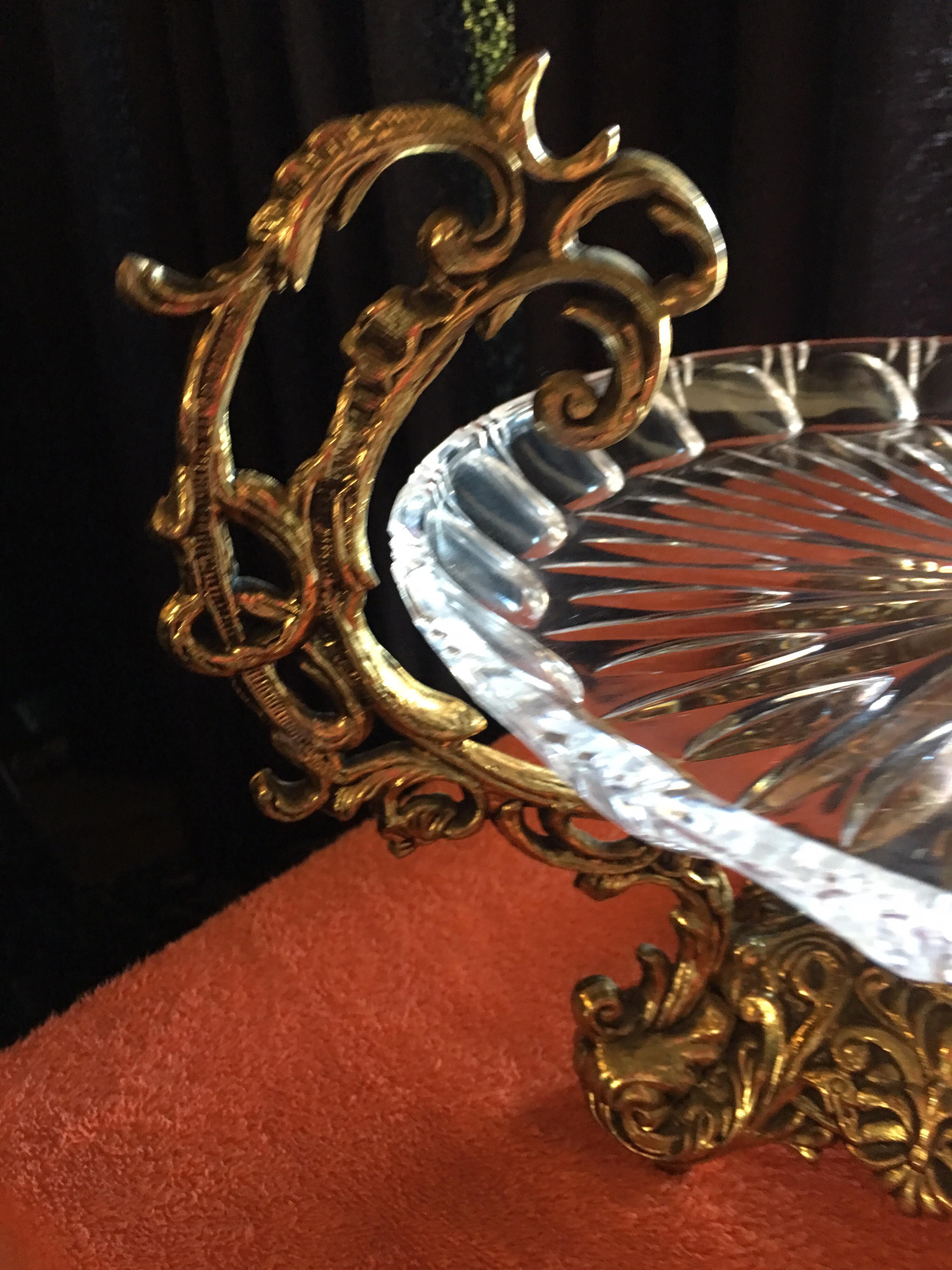 Italian Cut Glass and Gold Baroque Serving Plate In Good Condition In Palm Springs, CA