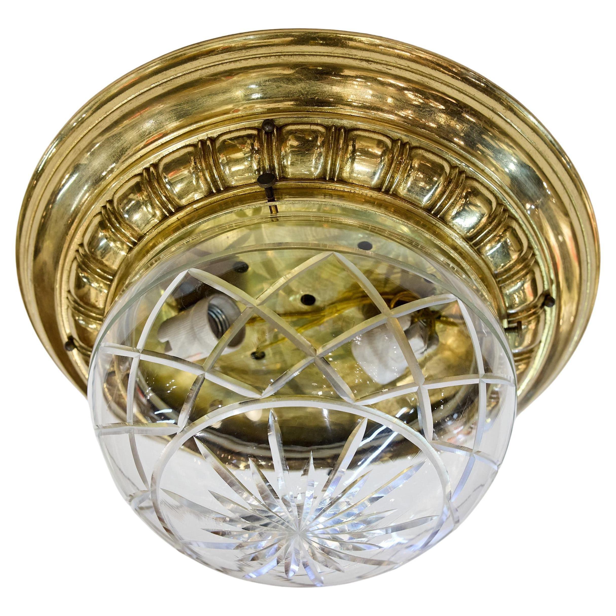 Italian Cut-Glass Flush Mount Light, Circa 1910 For Sale