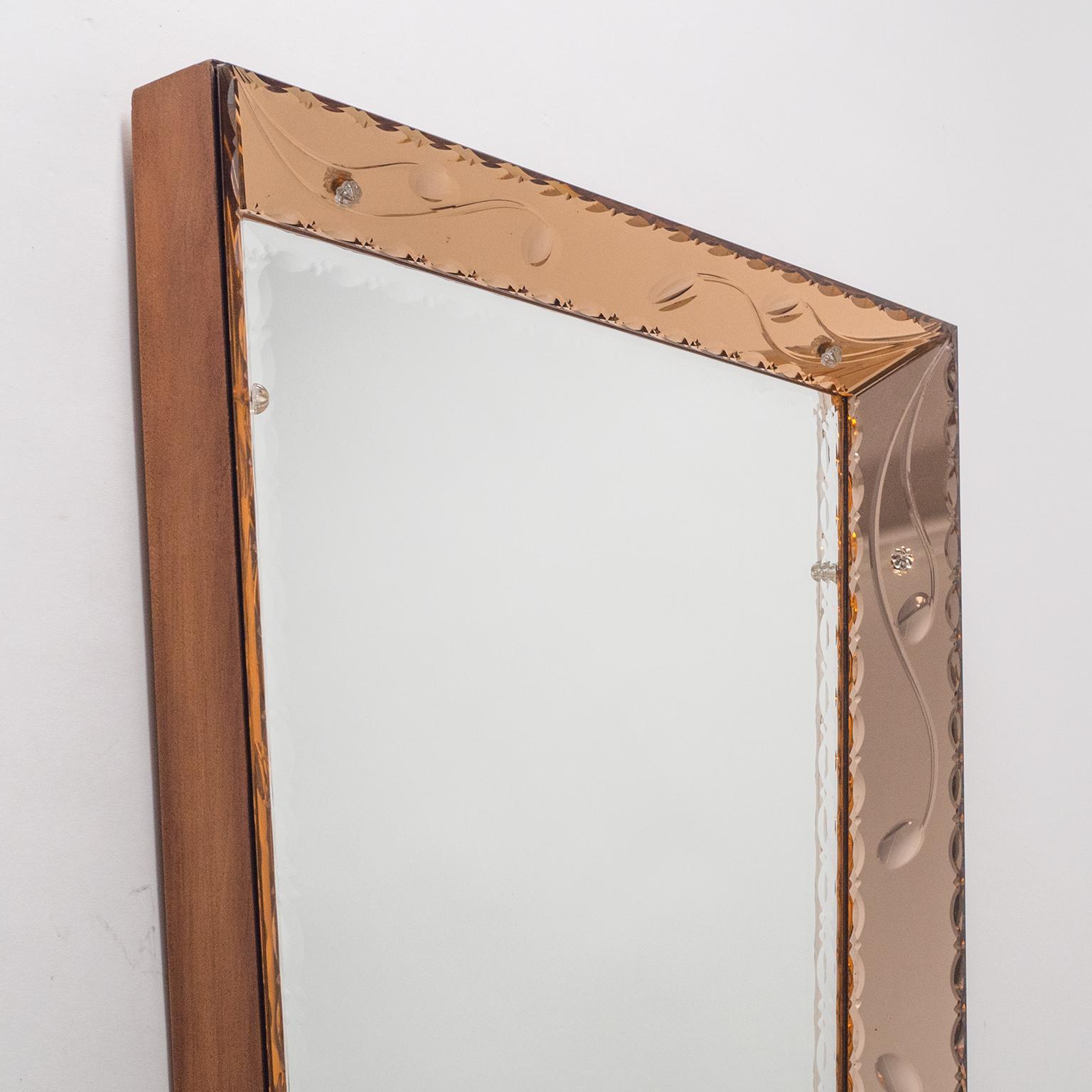 Mid-Century Modern Italian Cut Glass Mirror, 1940s