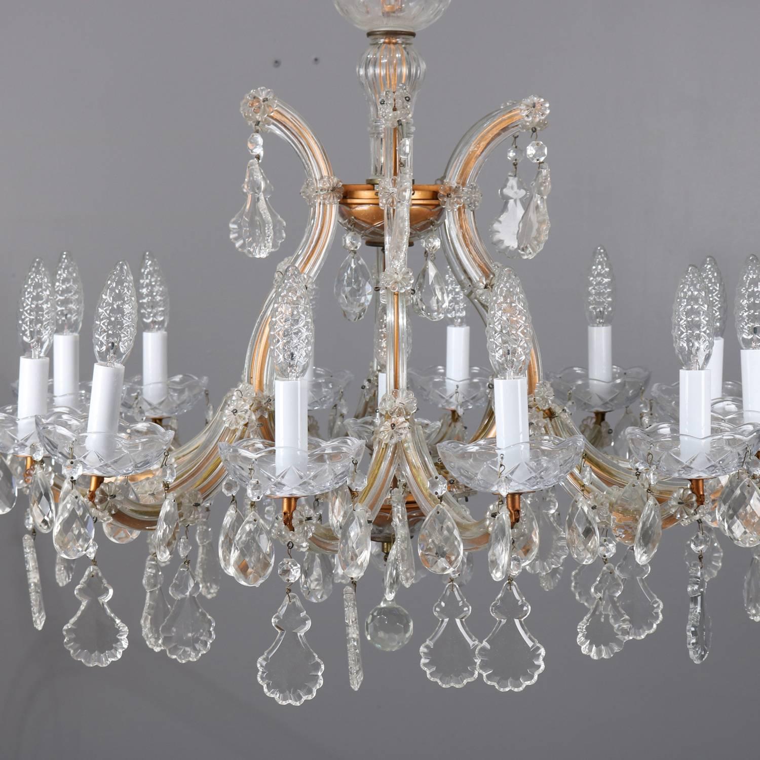 Italian Cut Rock Crystal Twelve-Light Branched and Scroll Form Prague Chandelier In Good Condition In Big Flats, NY