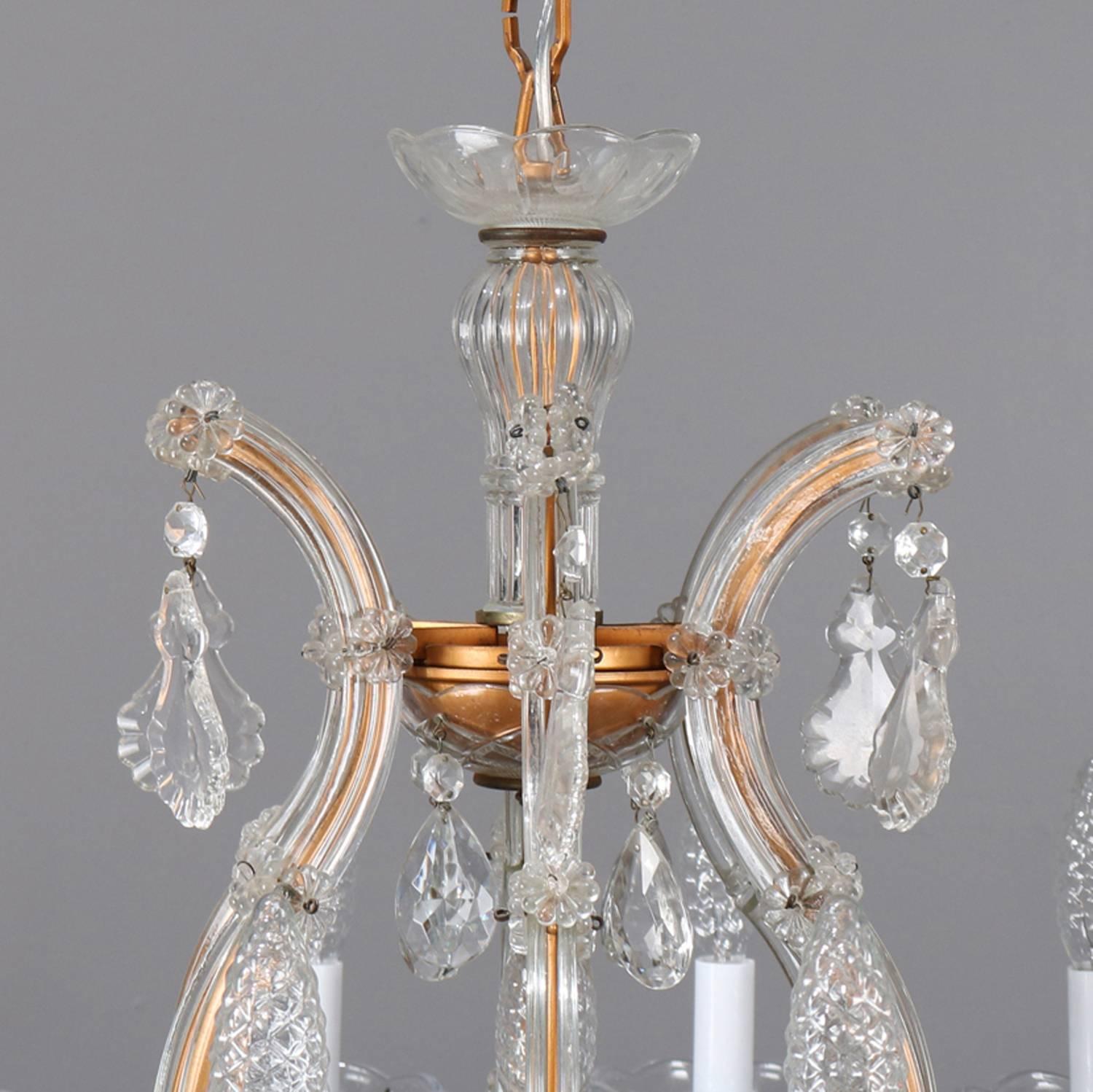 20th Century Italian Cut Rock Crystal Twelve-Light Branched and Scroll Form Prague Chandelier