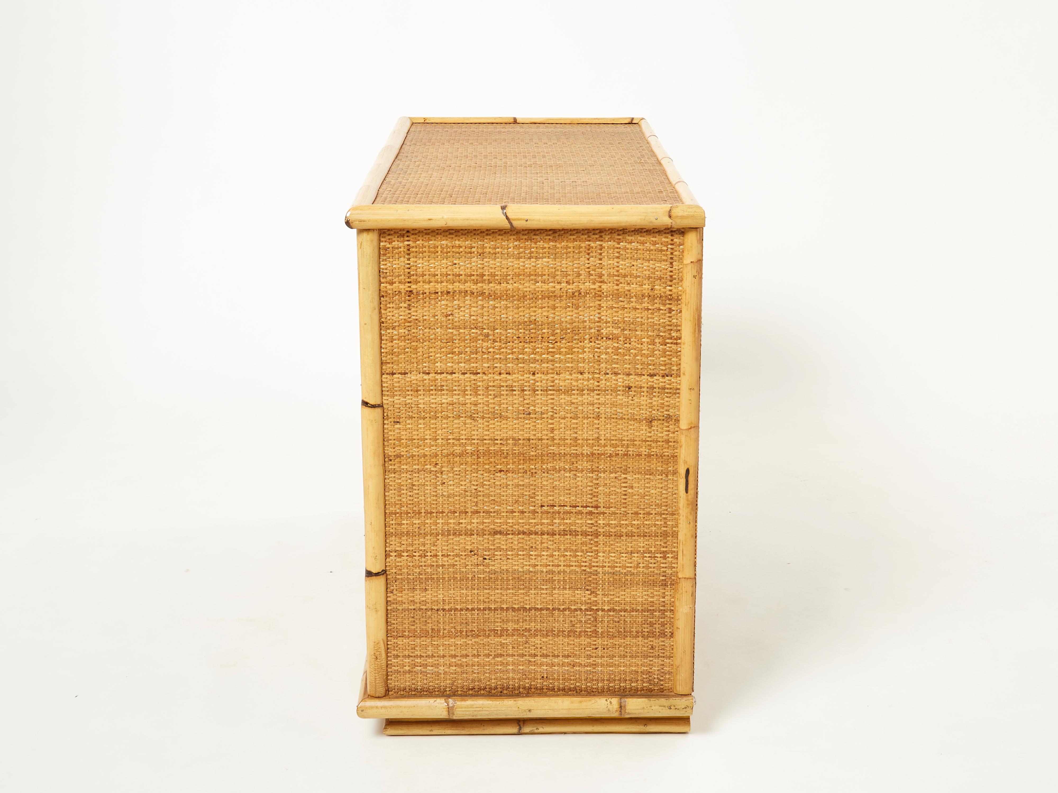 Italian Dal Vera Bamboo Rattan and Brass Chest of Drawers, 1970s 3