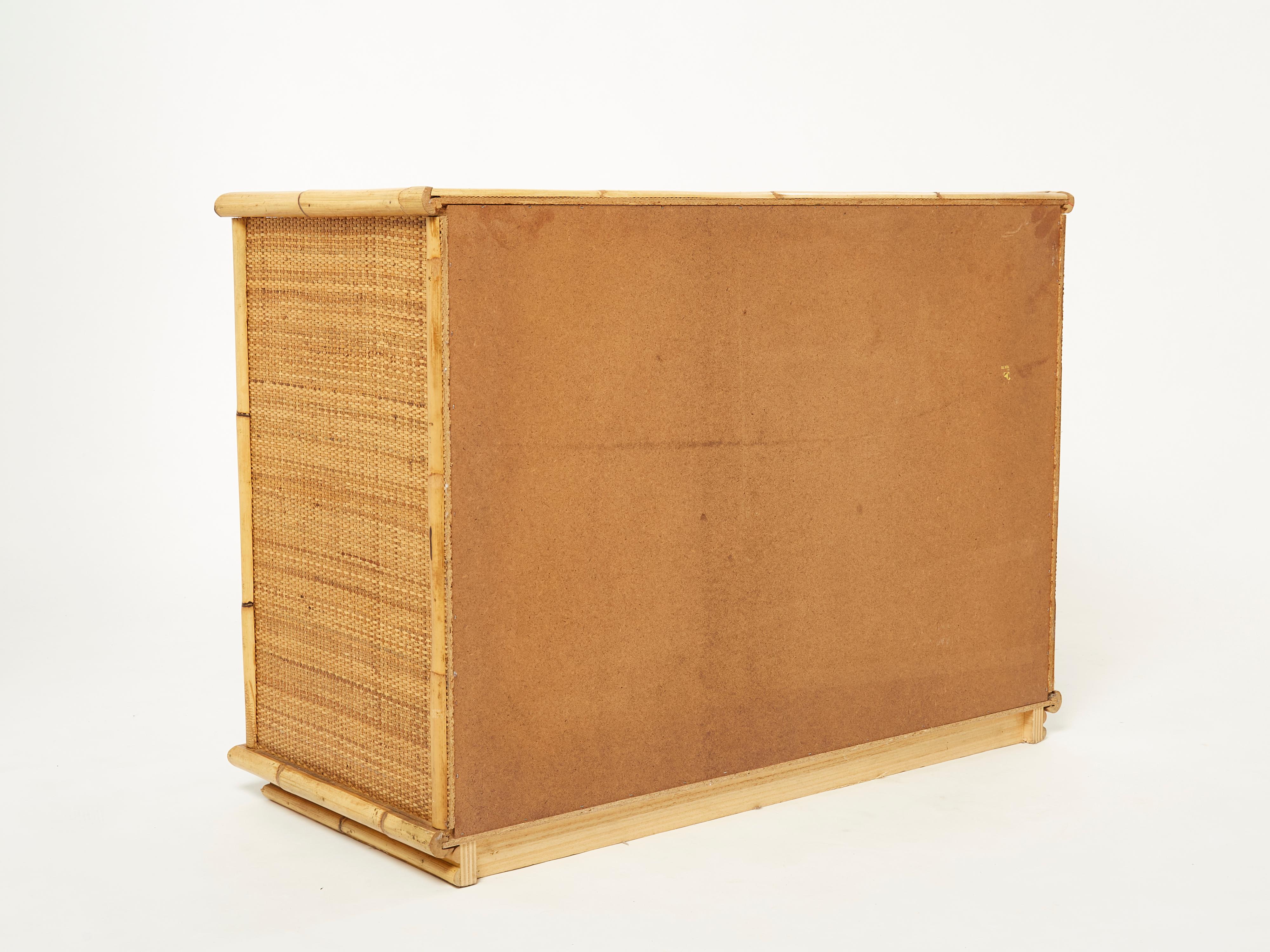 Italian Dal Vera Bamboo Rattan and Brass Chest of Drawers, 1970s 4