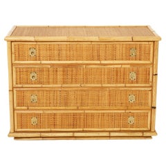 Italian Dal Vera Bamboo Rattan and Brass Chest of Drawers, 1970s
